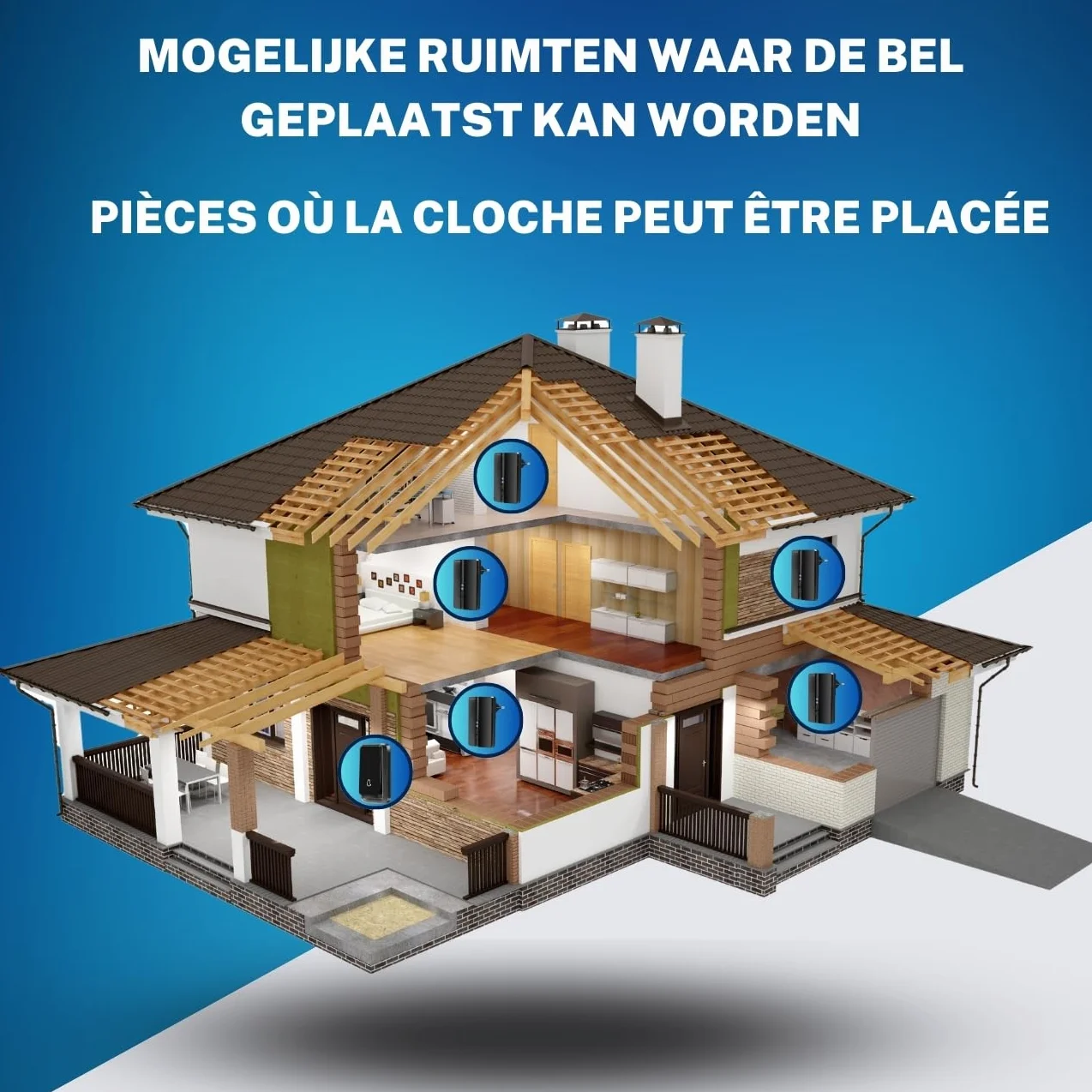 Timbre Inalámbrico 5 Receptor IP65 Impermeable 100m 4 Niveles Volumen 51 Melodías Hogar