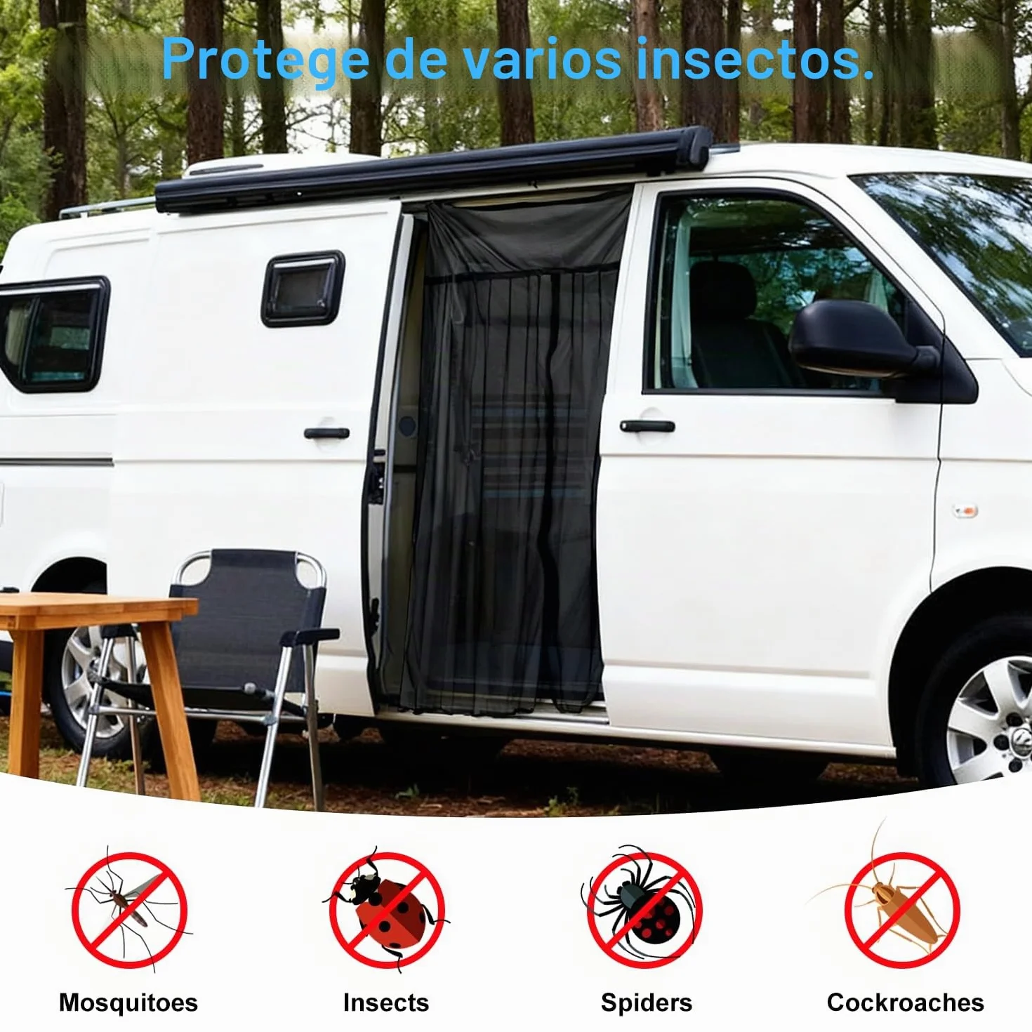 Erato Mosquitera magnética para furgoneta, pantalla anti insectos 155 x 170 cm con 3 cierres de cremallera y 16 imanes para VW T5/T6/T6.1/T7 California, ID Buzz, Trafic, Ducato Camper, Marco Polo y