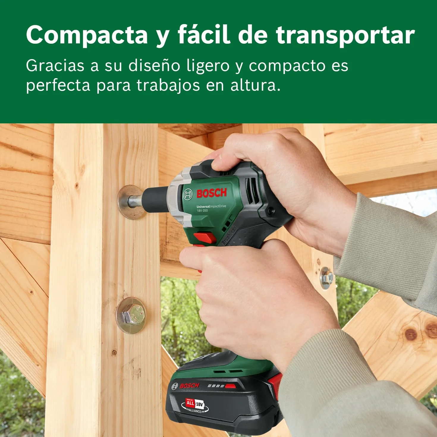 Bosch llave de impacto a batería UniversalImpactDrive 18V-350 (apriete potente y fijación en la obra; par de apriete máx.: 350 Nm; adaptador hexagonal; set de tuercas; sin batería)