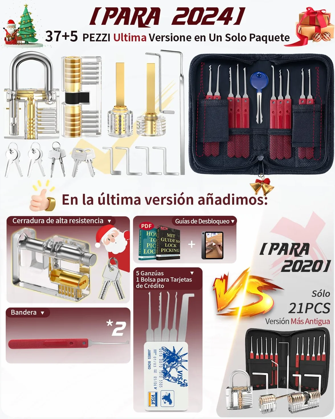 Eventronic Juego de Ganzúas 37+5 Piezas, [2025 Edición Pioneer & Nueva Experiencia Lockpick] Ganzua de Cerrajería con 5 Cerraduras Transparentes, Lockpicking Set para Principiantes y Cerrajeros