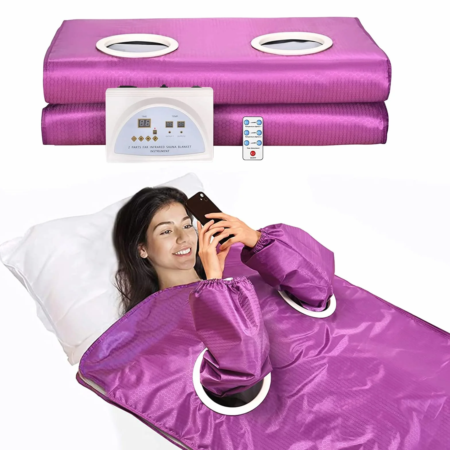 Manta de Sauna Infrarrojo, MINENICE Portatil Far Infrared Sauna Blanket 2 Zone Manta Sauna Infrarrojos con 2 Mangas, Home SPA para Modelar el Cuerpo Desintoxicación Fitness Belleza Fisioterapia