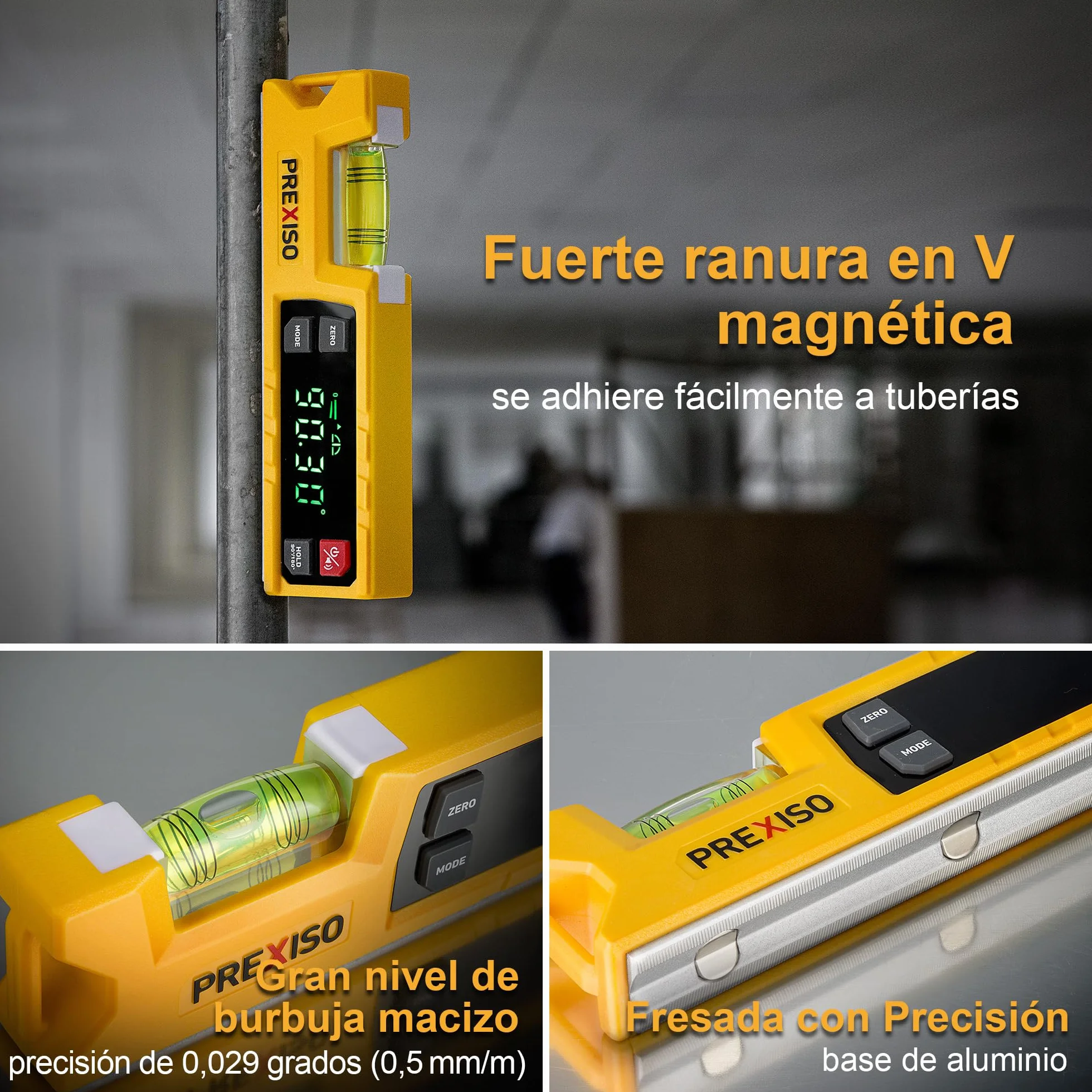 PREXISO Nivel Digital Magnético de 7 pulgadas – Herramienta electrónica inteligente de nivel, rango 0-90°, buscador de ángulos con sierra