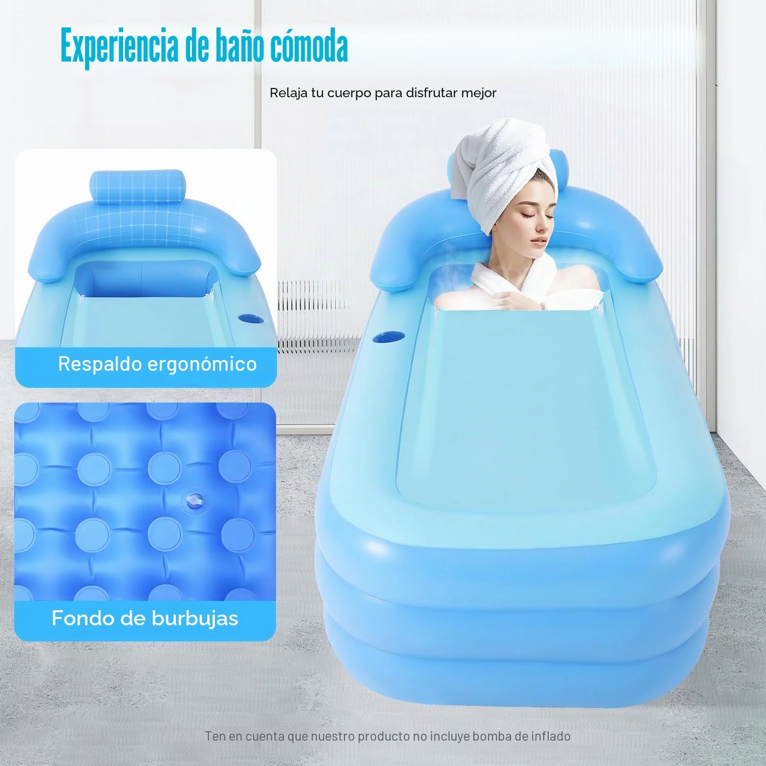 Bañera Inflable, PVC Plegable Adultos Bañera de Ducha Bañera de Ducha Móvil Portátil para Spa Baños de Hielo Camping 160 x 84 x 64 cm