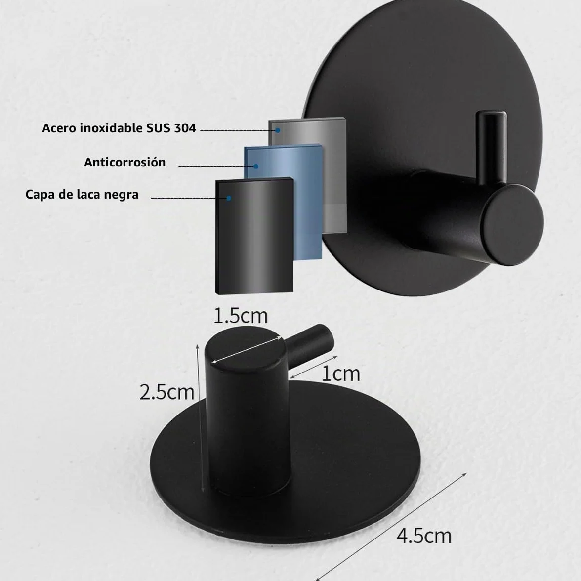 Drenky Colgadores Adhesivos Resistentes 2 Piezas, Colgador Adhesivo Sin Taladro Ganchos Adhesivos Para Pared Acero Inoxidable 304 Perchas Adhesivas Con Almohadillas Adhesivas Para Cocina Y Baño Negro