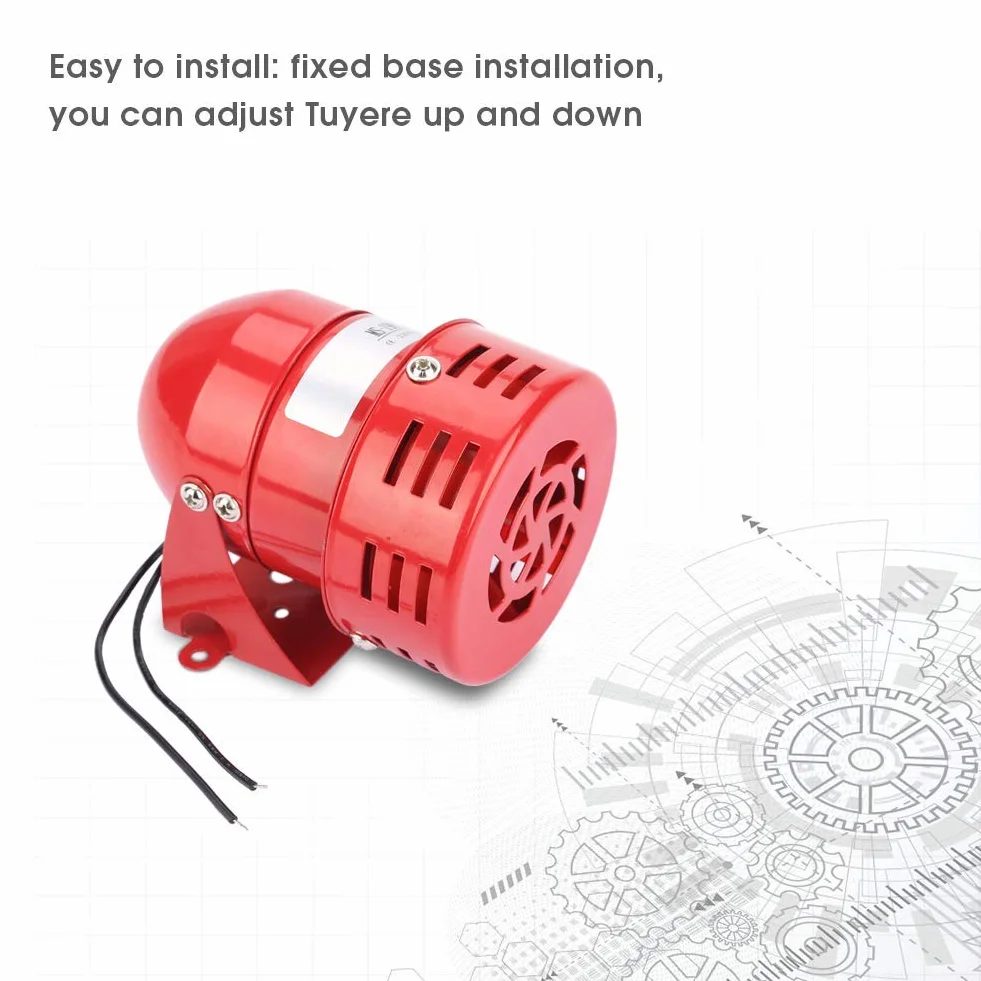 Sirena Alarma 220V 120DB Mini Alarma de Motor Rojo Protector Eléctrico de Sonido Industrial de Metal MS-190 contra Robo para Fábrica, Construcción