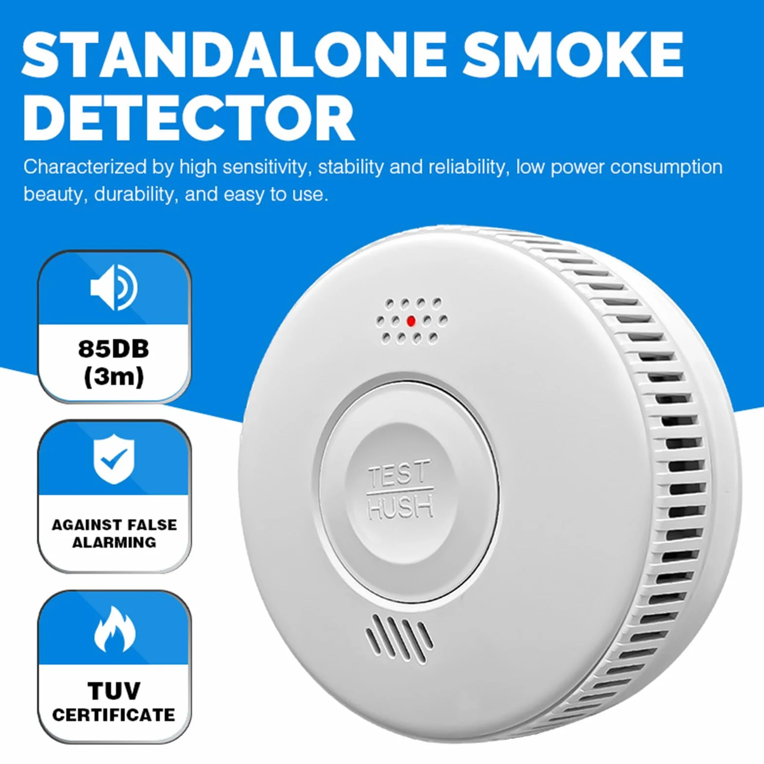 Alarma de Incendio con Detector de Humo,Alarma de Humo con Sensor Fotoeléctrico Avanzado,Monitoreo de Alarma de Incendio con Batería Recargable de 3 Años de Vida Útil,Alarma de 85dB con Indicador.1PCS