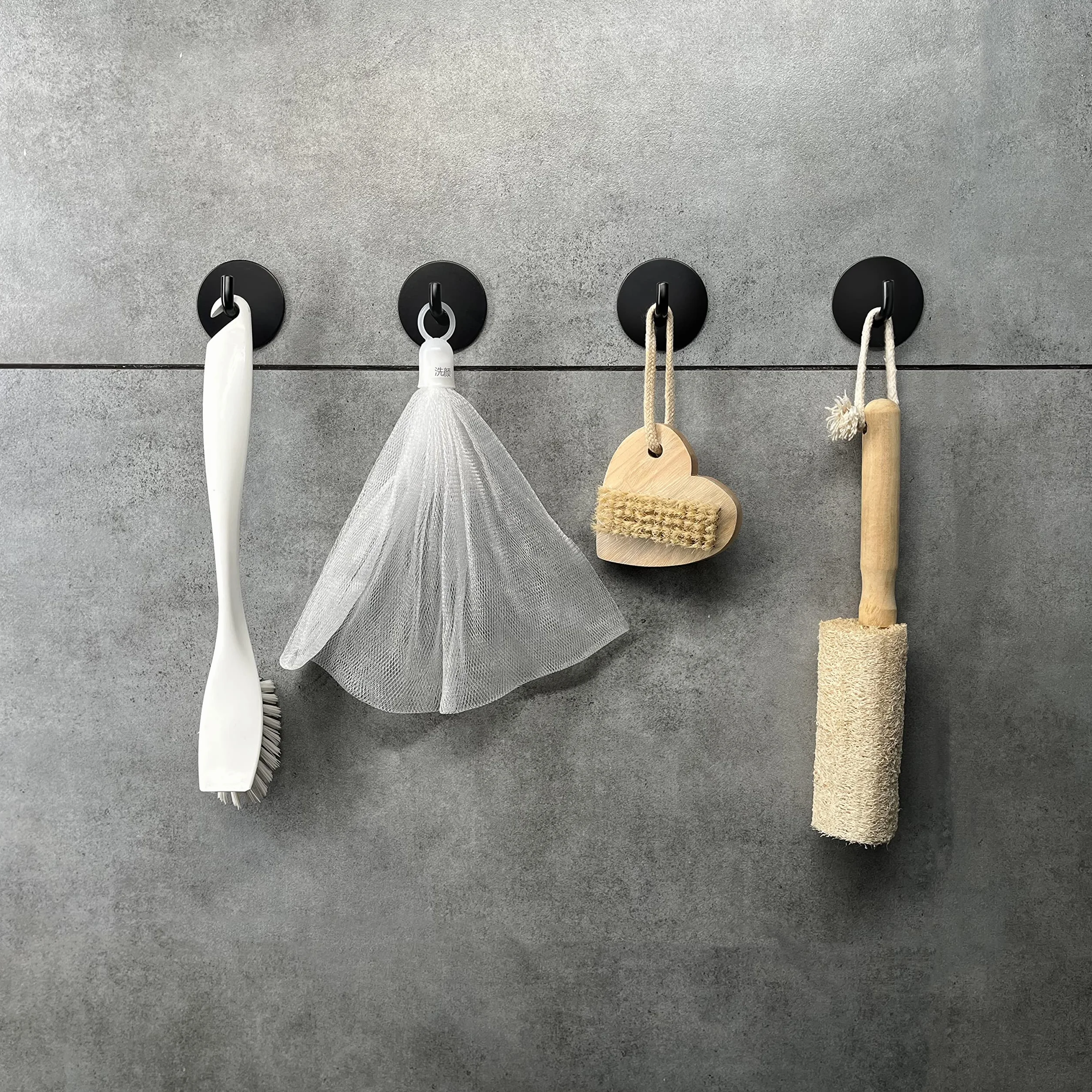 8 Piezas Gancho adhesivo impermeable, Gancho de toalla de acero inoxidable 304 para cocina, baño, inodoro.(8 Piezas Negro Redondo)
