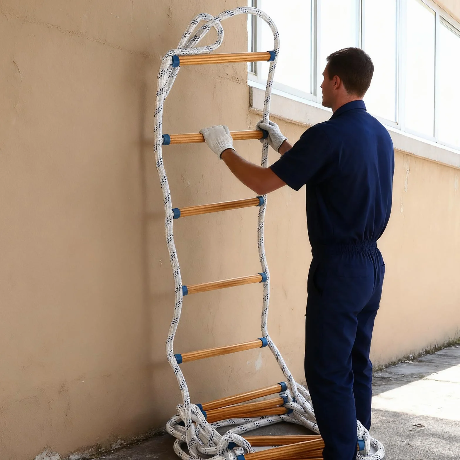 Escalera portátil de cuerda, 5 m, escalera de seguridad para adultos, con mosquetones, capacidad de carga de hasta 300 kg, escalera de rescate para exteriores, balcón, ventana, barandilla