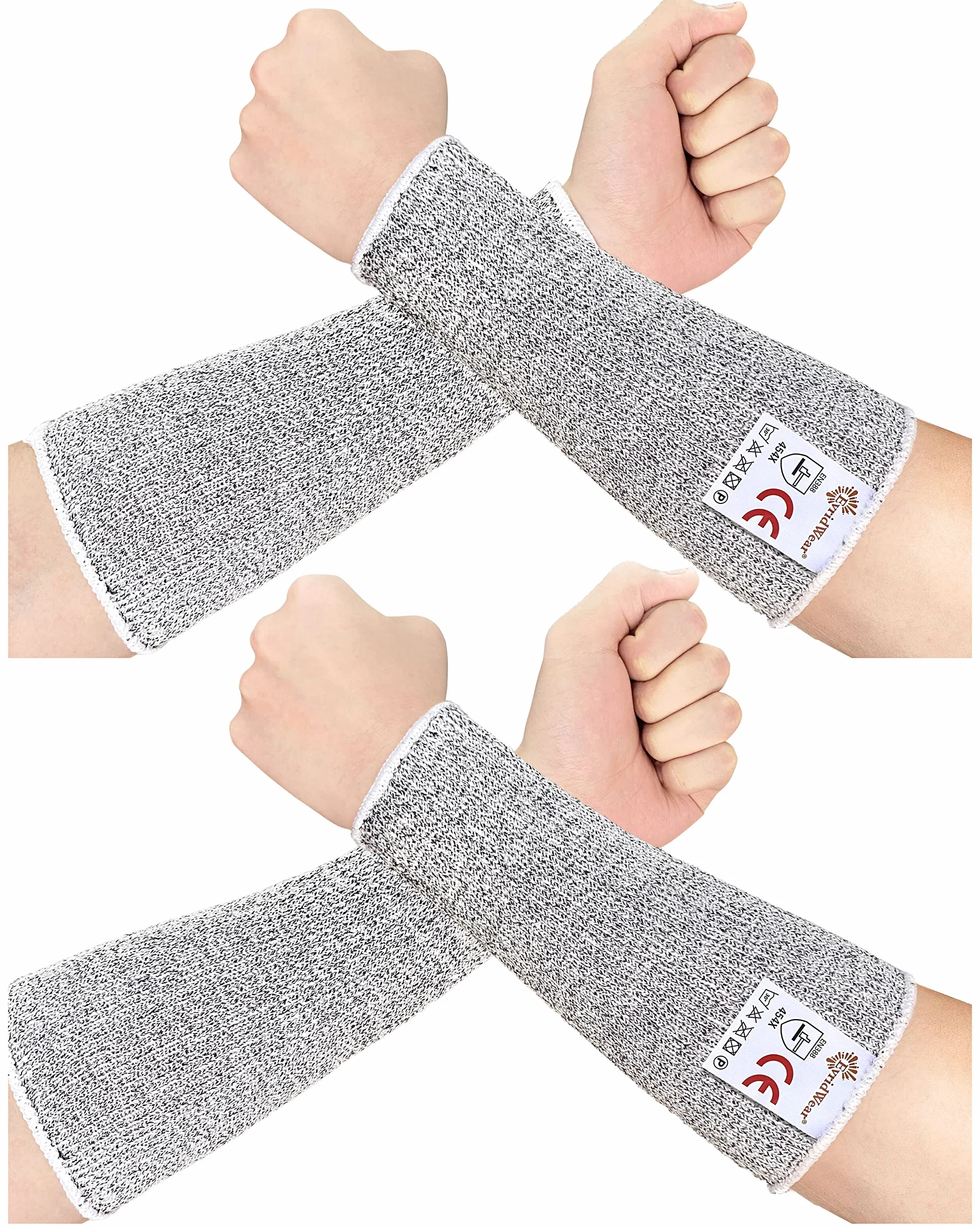 Evridwear Mangas de protección de brazos, 2 pares de protectores de brazo de nivel 5 resistentes a los cortes para piel fina, trabajo, morder, Sin agujero para el pulgar., Large/X-Large