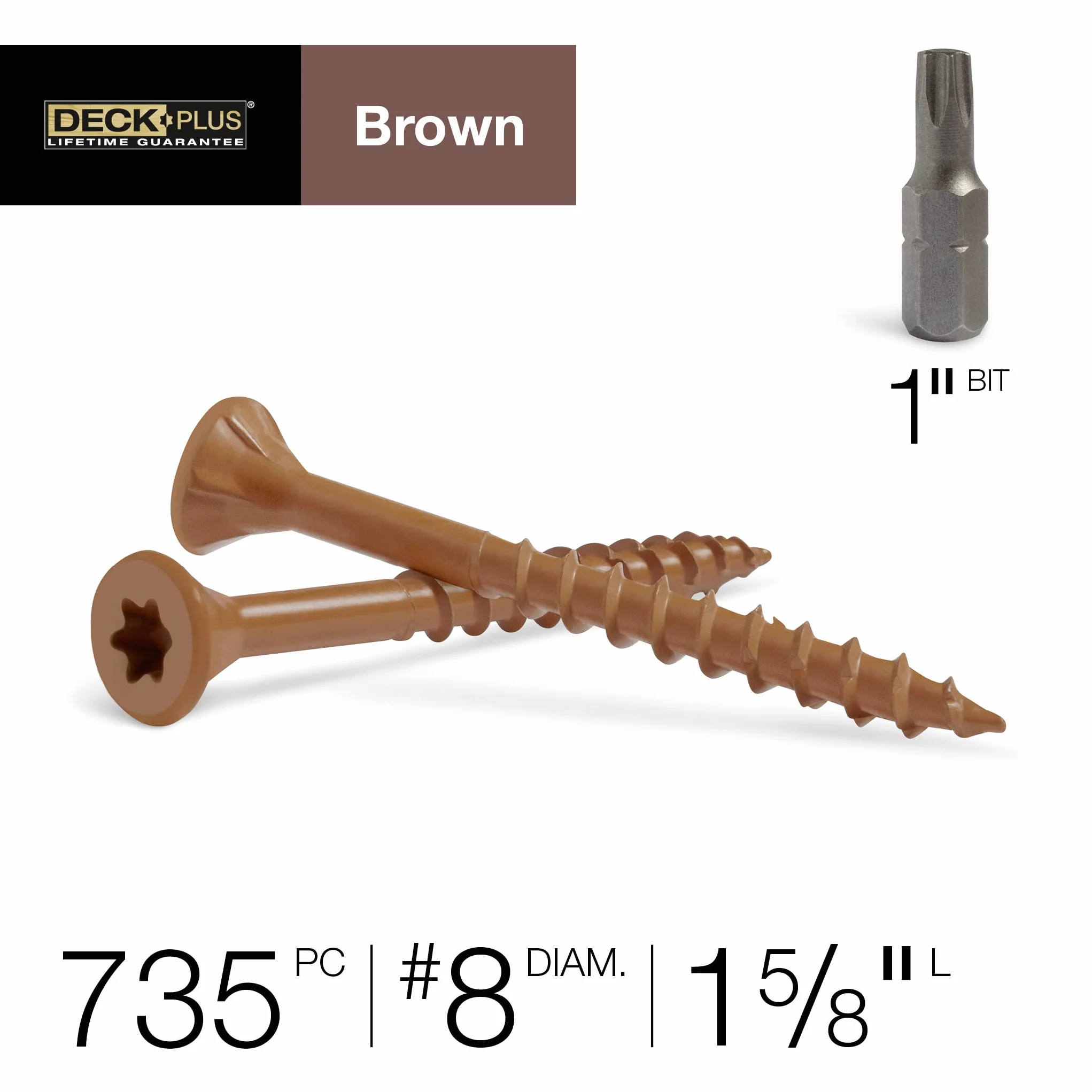 Deck Plus Tornillos para madera, tornillos exteriores marrones, 1-5/8 pulgadas x #10, 5 libras