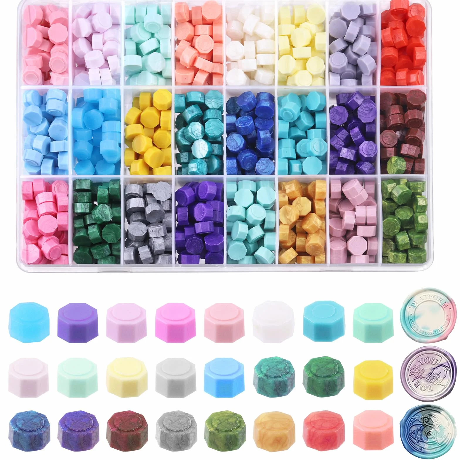 Swpeet 1200 juegos cuentas cera selladas 24 colores 8 mm octogonales para sellos cera tarjetas invitaciones bodas