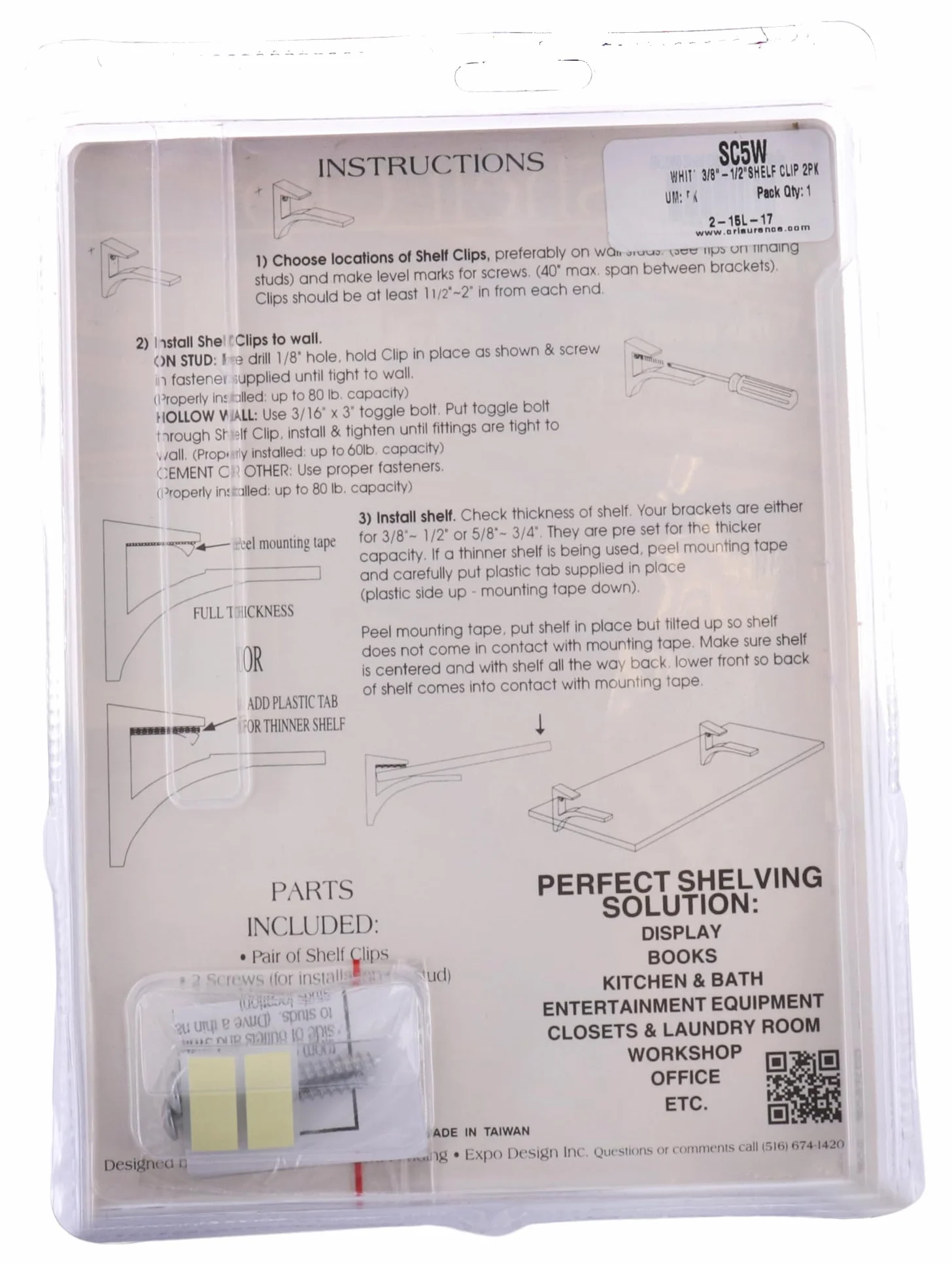 CRL White - Soporte para estante de vidrio de aluminio para vidrio de 3/8 pulgadas a 1/2 pulgadas