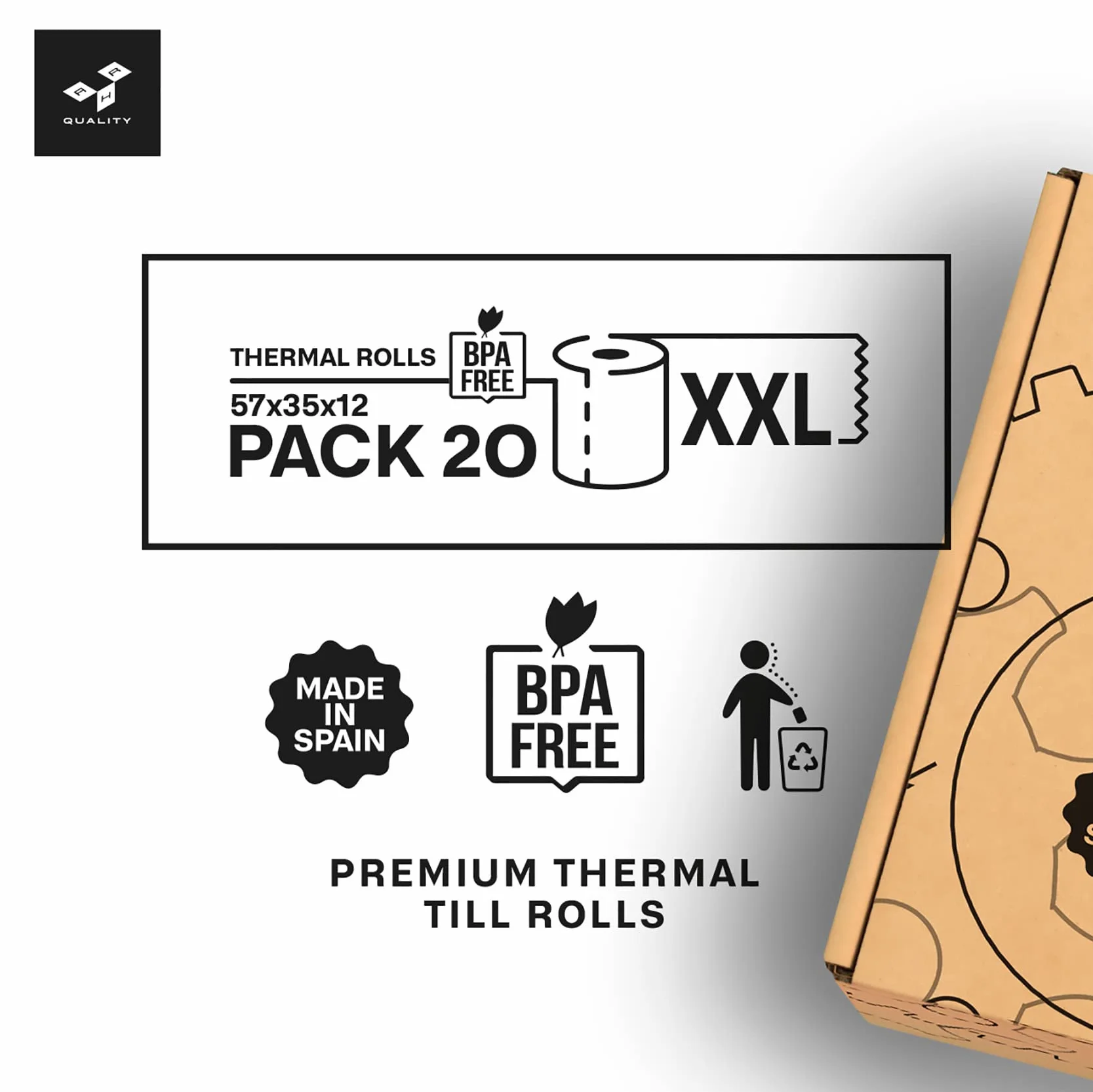 Rollos de Papel Térmico Blanco 57x35x12 mm Para TPV Sin BPA - Papel Termico 57mm - Papel Datáfono de Alta Durabilidad (20)