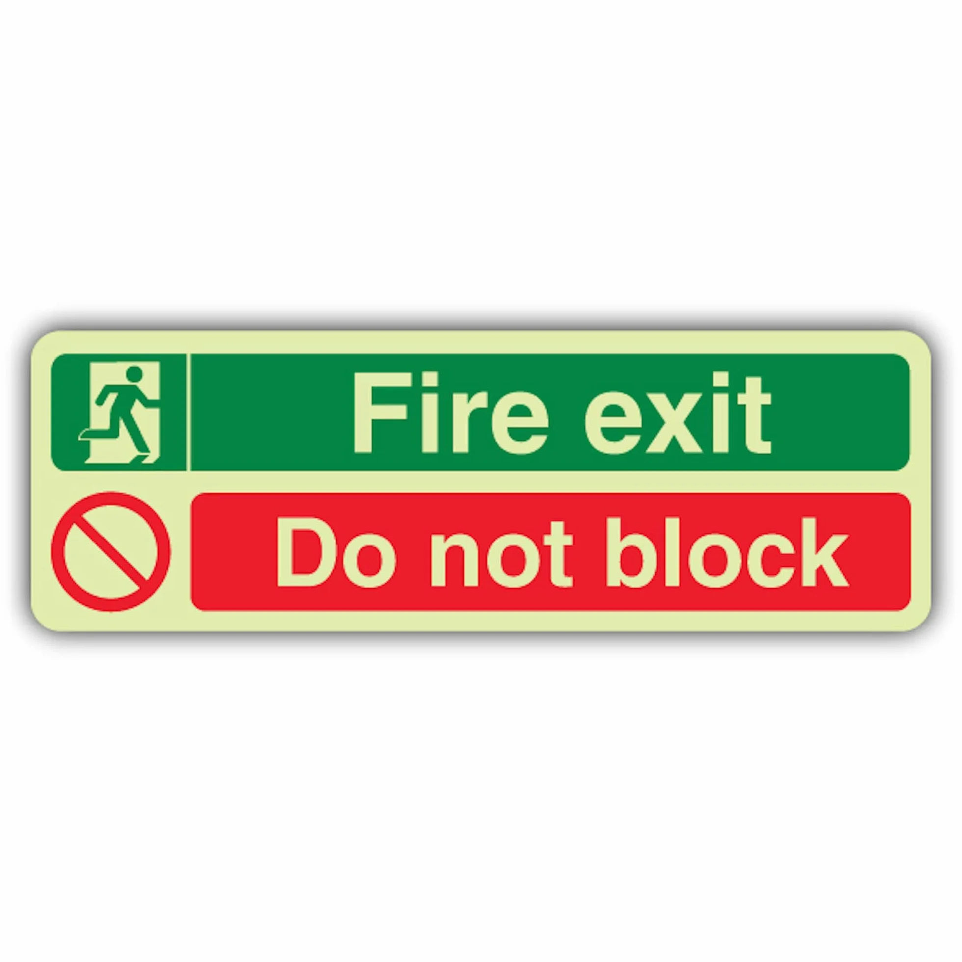 V Safety - Señal de salida de incendios que brilla en la oscuridad, 750 x 250 mm, hecha de plástico rígido de doble brillo, señalización de seguridad contra incendios, fabricada en Gran Bretaña