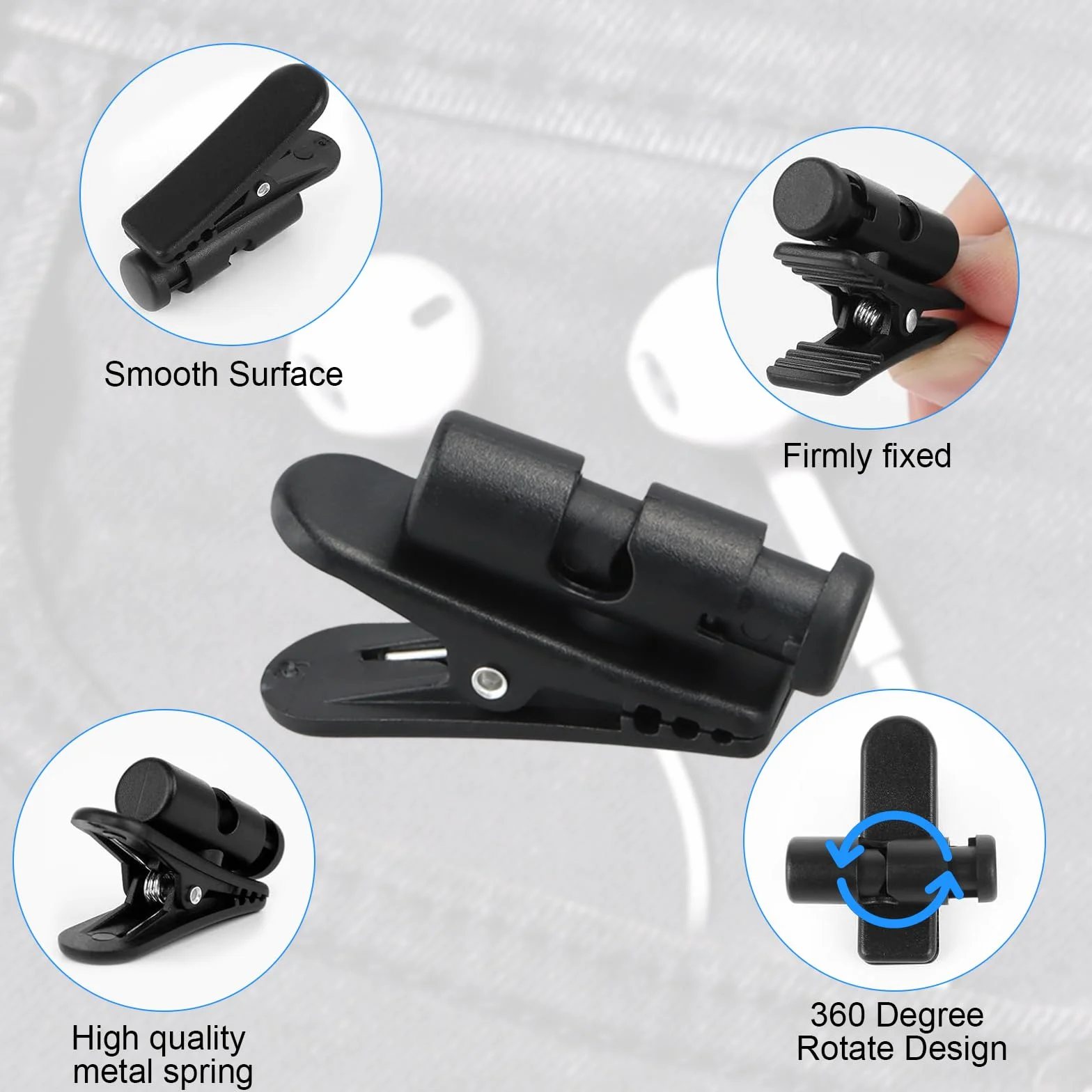 3 Piezas Clips para Cable de Auriculares, Abrazadera de Ropa, Pinza de Fijación de Giro de 360 Grados para Alambres de 2 a 4 mm