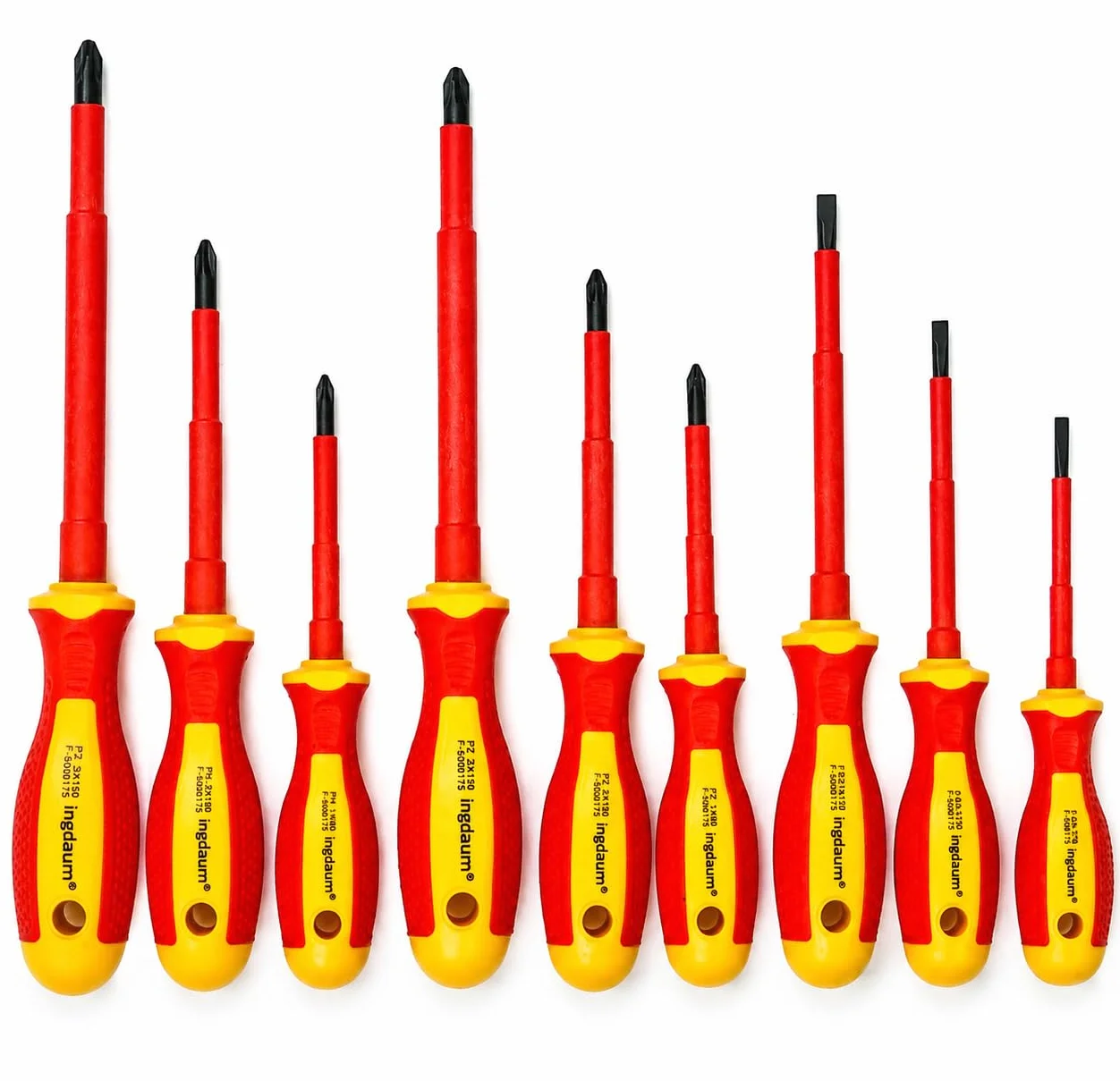 Juego de Destornilladores VDE 9 Piezas | Plano, Phillips (PH) y Pozidriv (PZ), Aislados hasta 1000 V, Certificación GS según IEC 60900