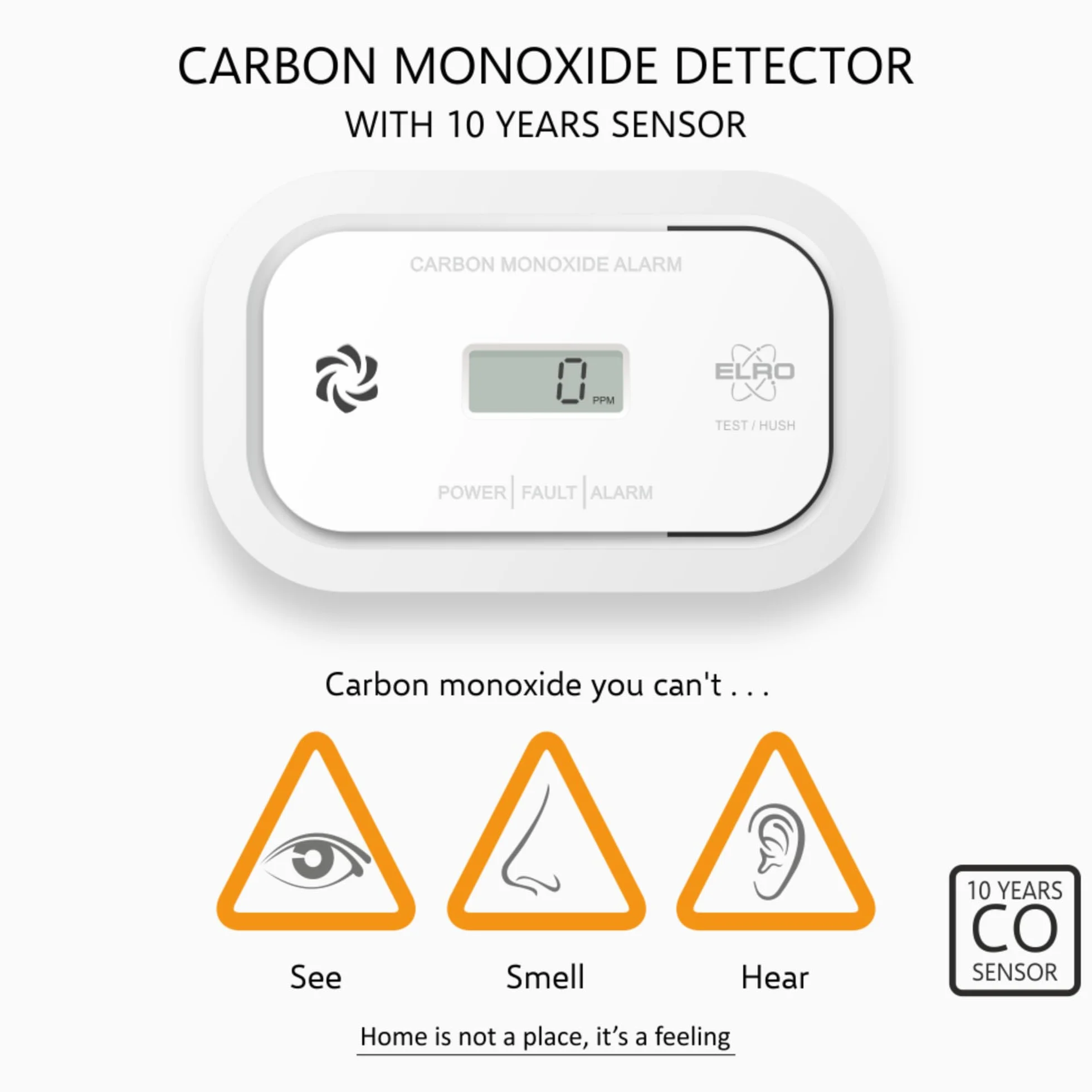 Detector de monóxido de Carbono ELRO FC5003 Sensor 10 años Pantalla LCD Batería 3 años Alarma CO EN50291