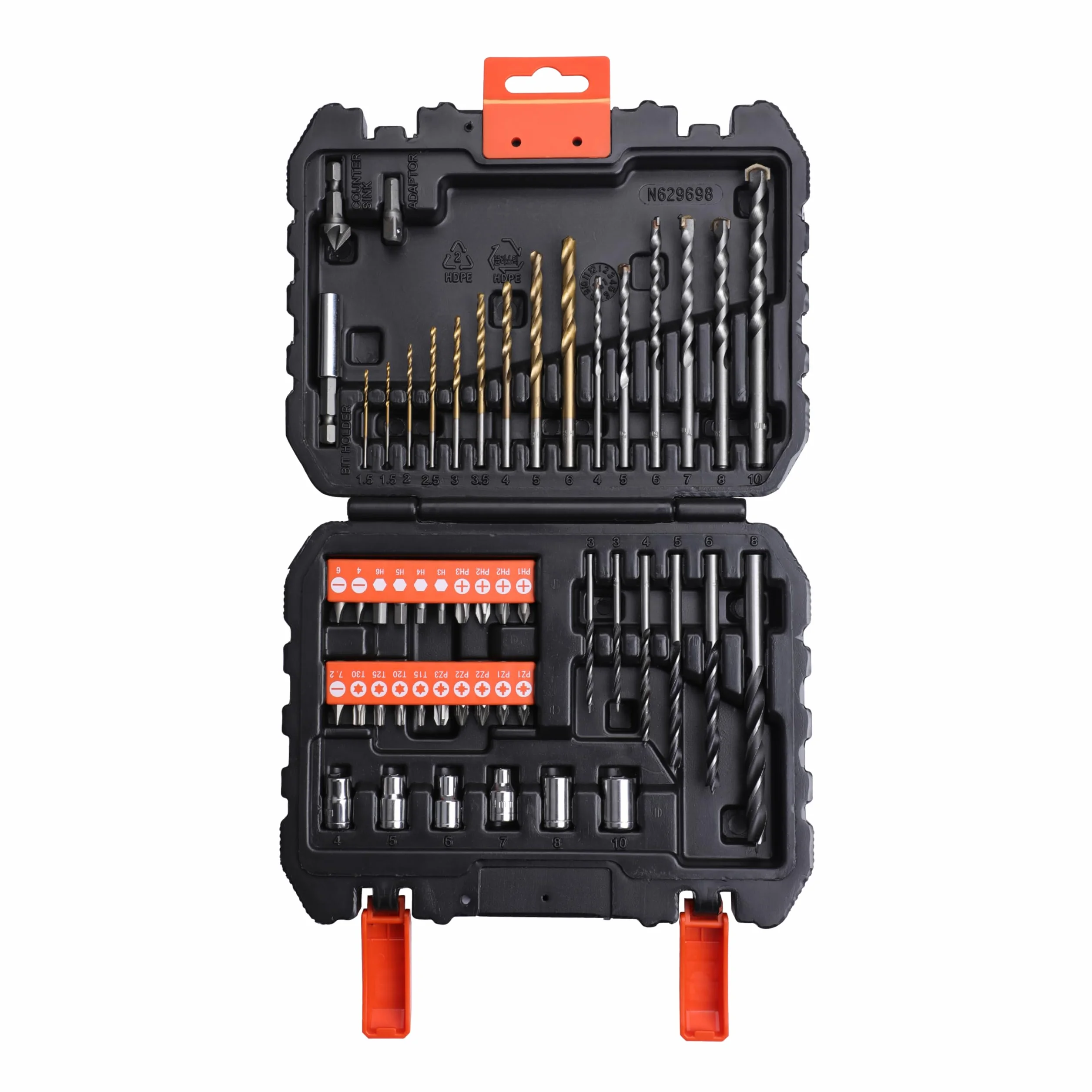 BLACK+DECKER Set de 50 Piezas para Atornillar y Taladrar: Brocas para Metal, Mampostería y Madera, Puntas de Atornillar, Llaves de Vaso, Adaptadores, Maletín Incluido,A7188-XJ