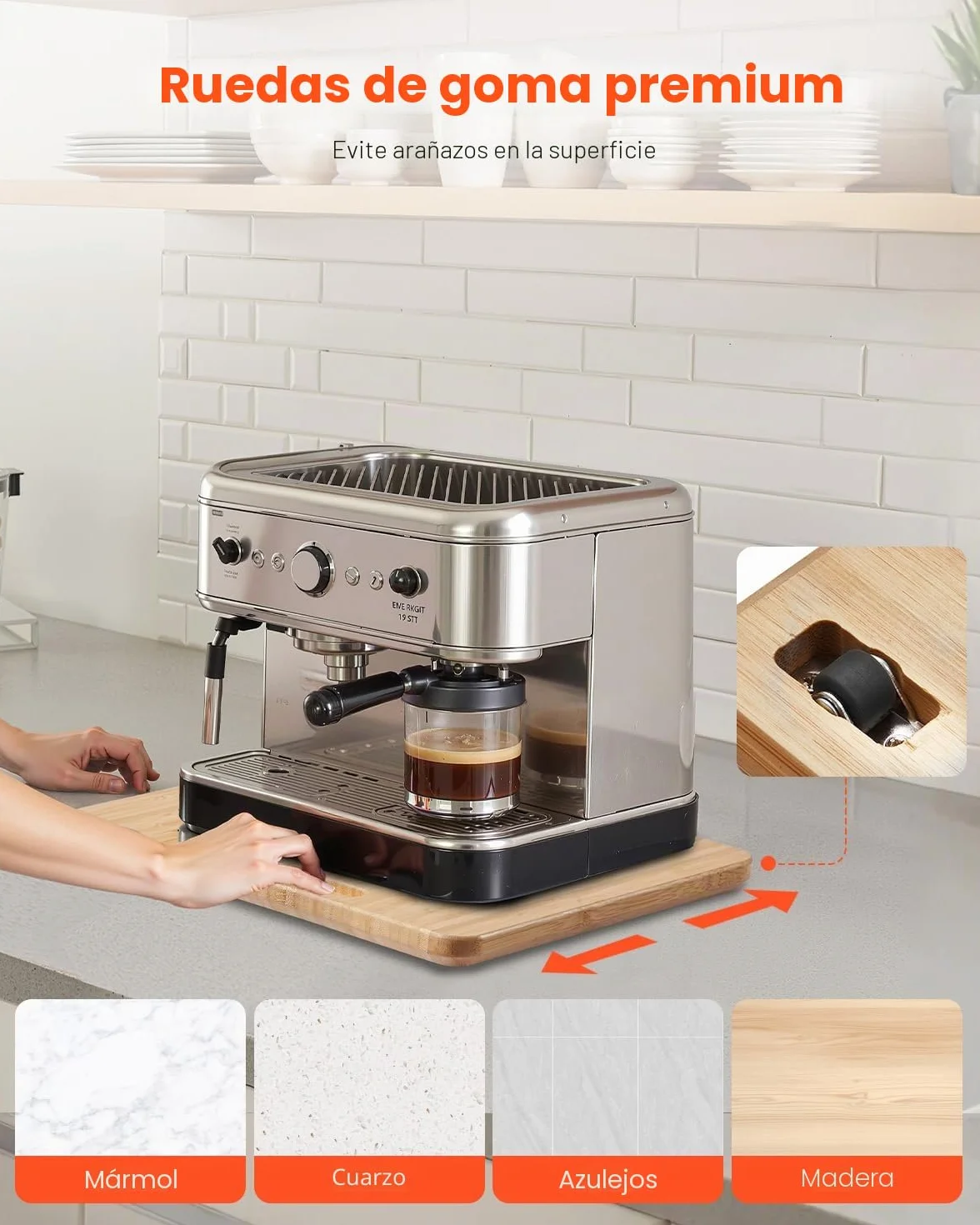 VEVOR Deslizador para Electrodomésticos 267 x 330 x 21 mm Bandeja Deslizante de Madera Grosor de 1,8 cm con Ruedas de Goma y Asa Hueca Ideal para Cafeteras y Encimeras de Cocina, Color Madera