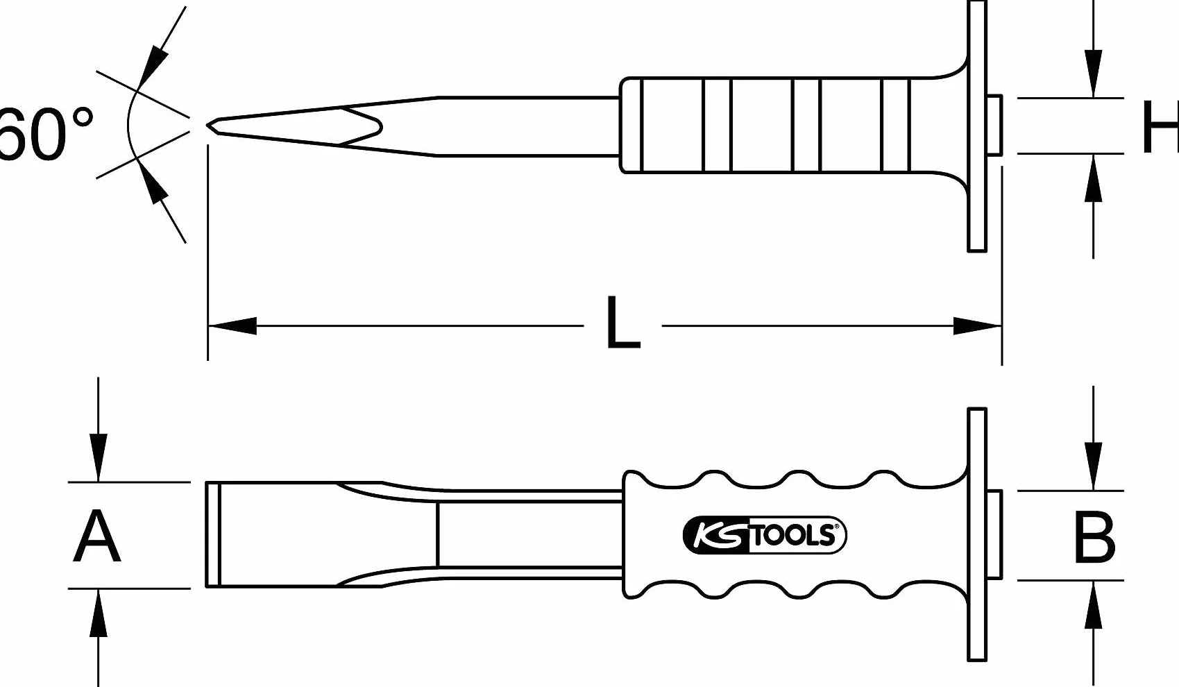 KS Tools 162.0206 - Cincel de albañil con protector de manos (tamaño: 33 x 500 mm)