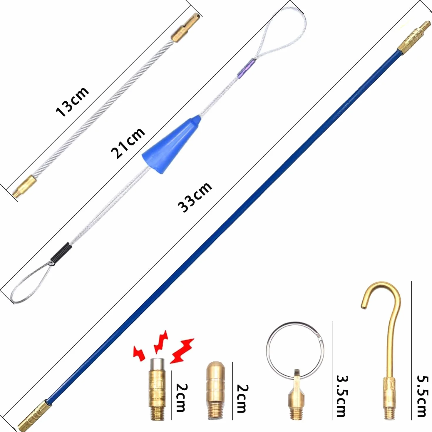 Guia Pasacables Profesional,4MM 33CM 10 Varillas de Guia Pasacables, 4MM 30M TOOSOAR Dispositivo para Tirar Cables