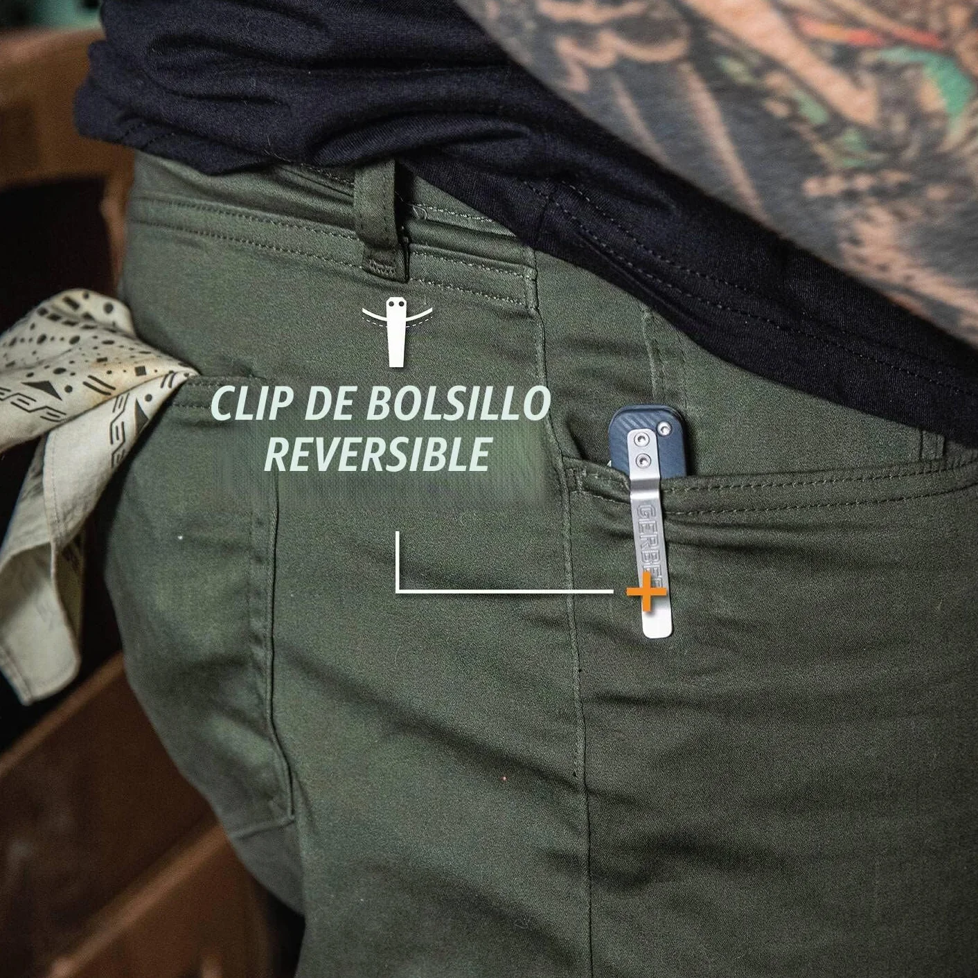 Gerber Navaja de bolsillo con clip para cinturón, Pledge, hoja de acero inoxidable 7Cr17MoV con aspecto de tanto invertido, escamas del mango de nylon reforzado con fibra de vidrio