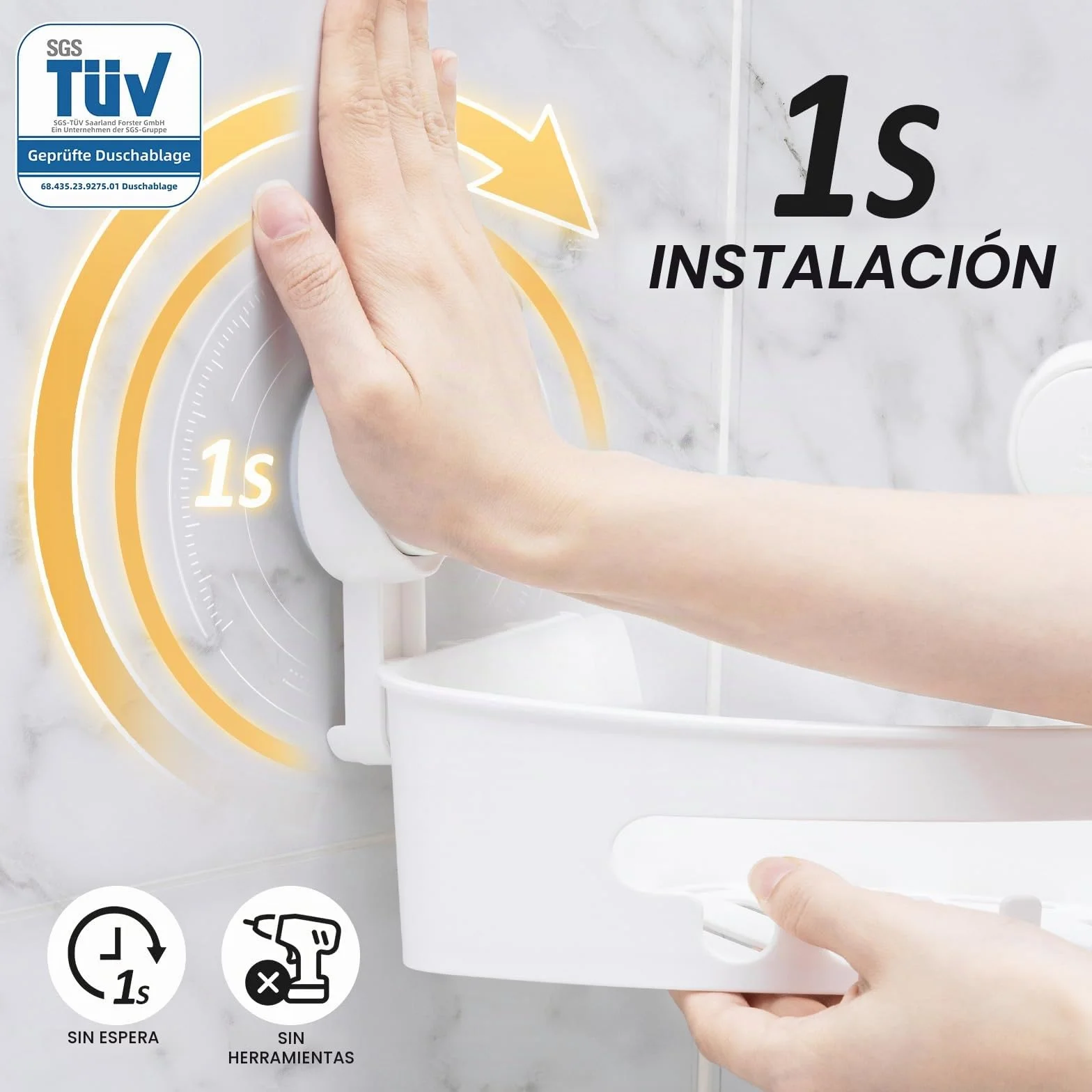 LEVERLOC Ventosas de Vacío Estantería de Ducha sin Taladrar Estantería de Esquina para Baño y Cocina Extraíble MAX Hold 10KG Estanteria Baño Ducha Rinconera Impermeable Estante Ducha, 2 Unidades