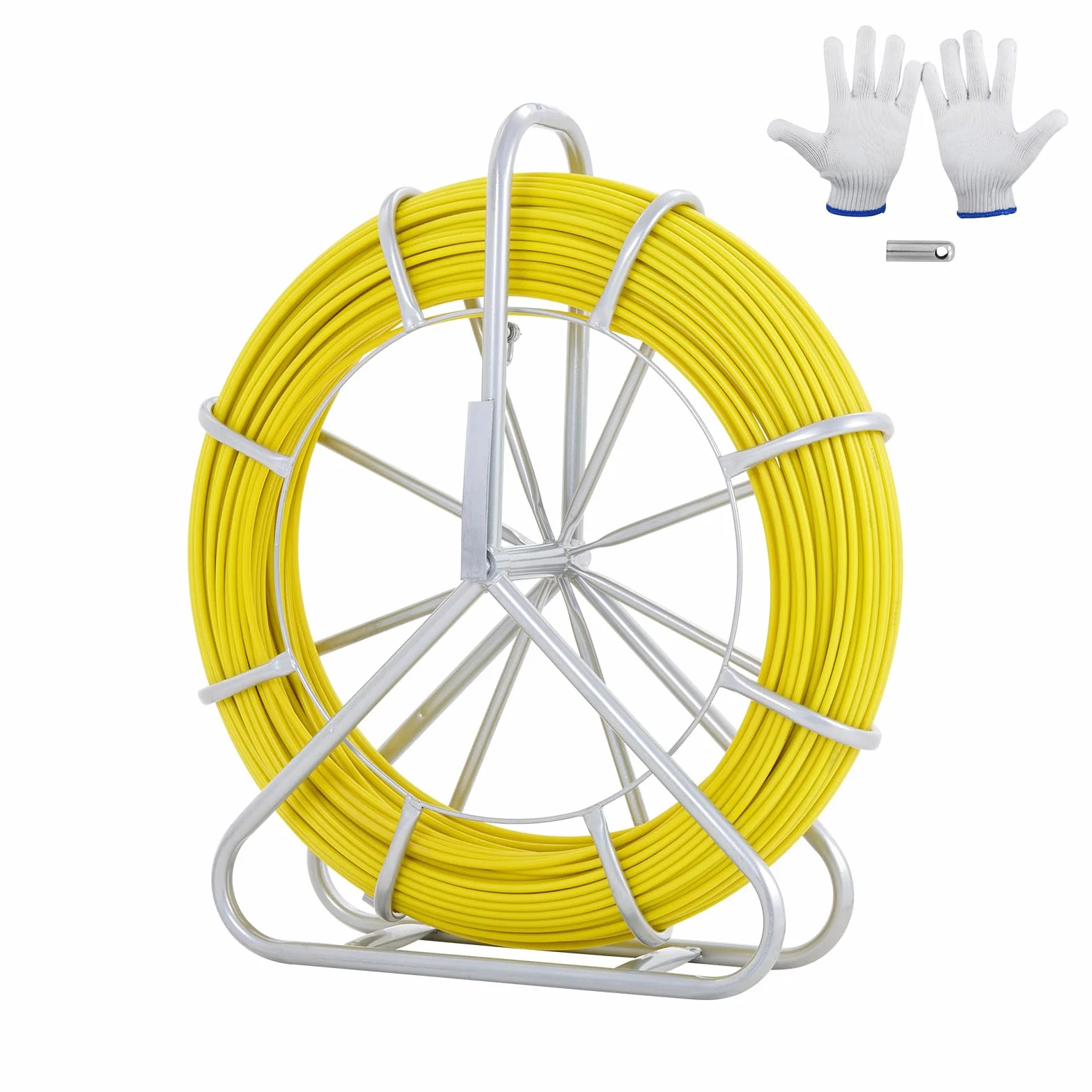 VEVOR Cinta de Fibra de Vidrio Longitud de 129,5 m 6,35 mm Tirando de Aguja Electricista de Alambre de Cable Eléctrico Extractor de Conducto Carrete de Acero de Apoyo 3 Cabezas de Tracción para Pared