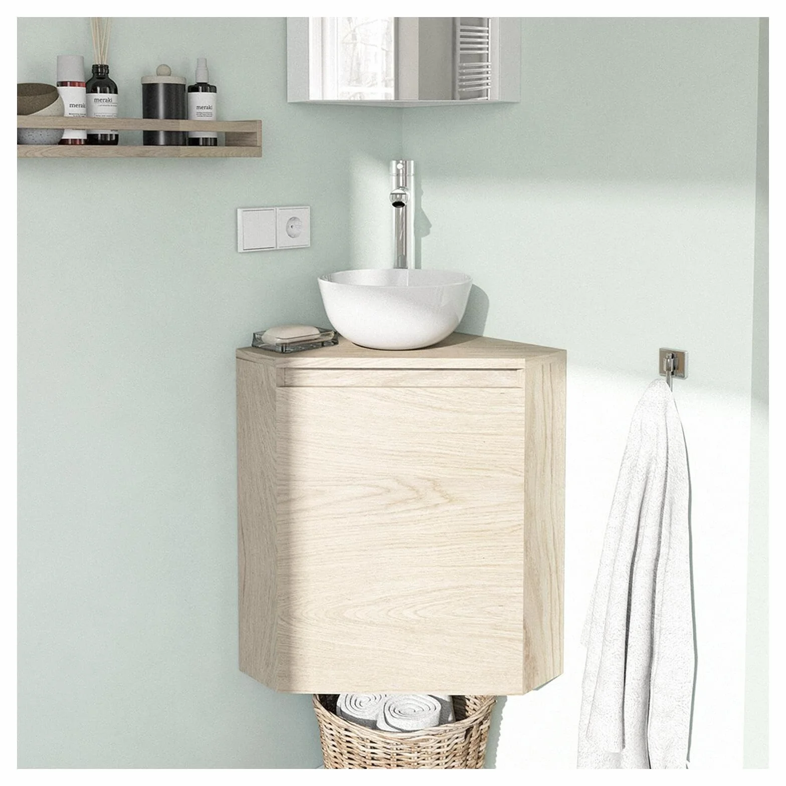 Sorrento - Mueble para lavadora esquinero con lavabo y grifo