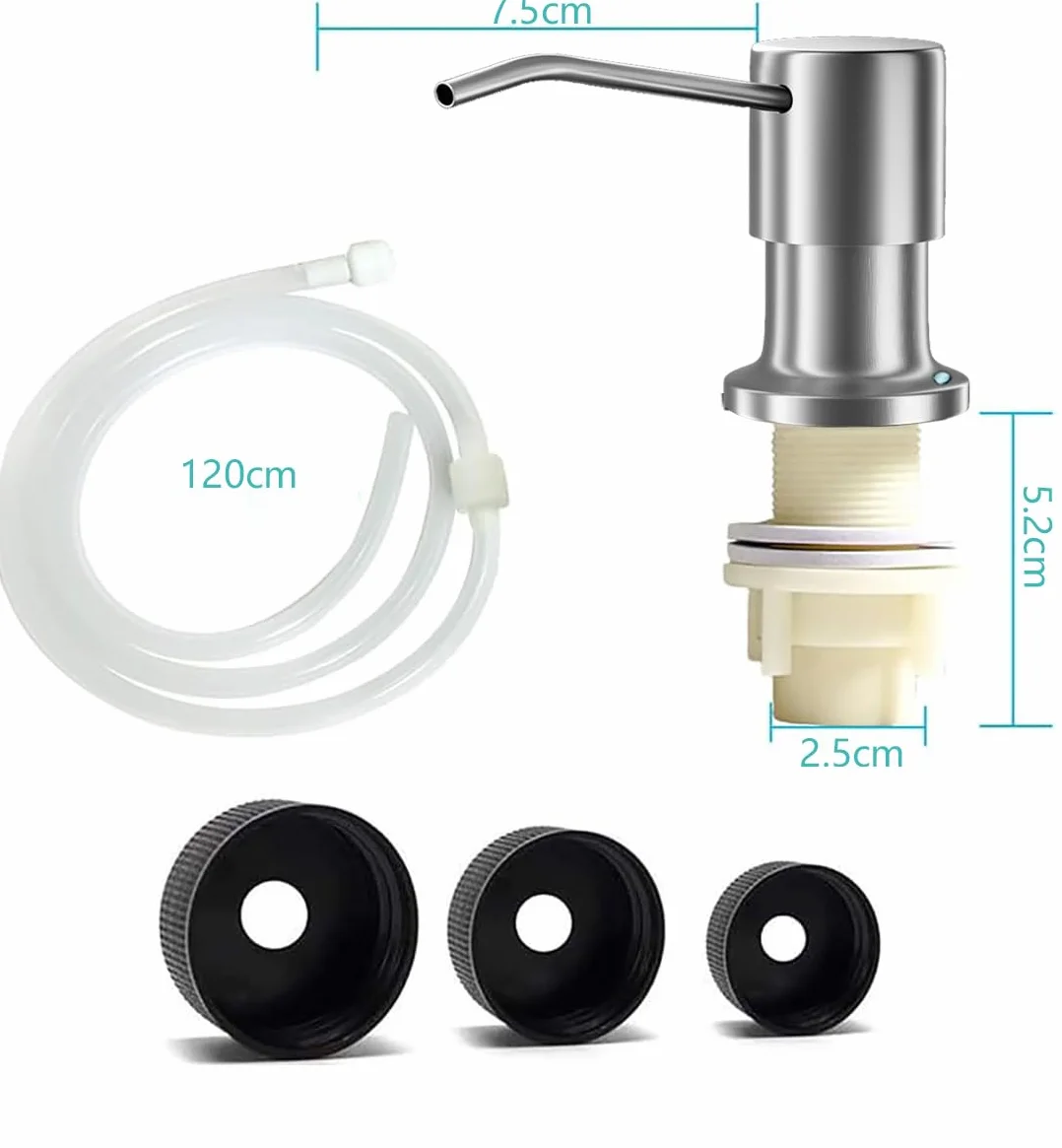 Dispensador de Jabón de Cocina de Acero Inoxidable, Empotrado bajo Encimera, con Tuerca, Plata