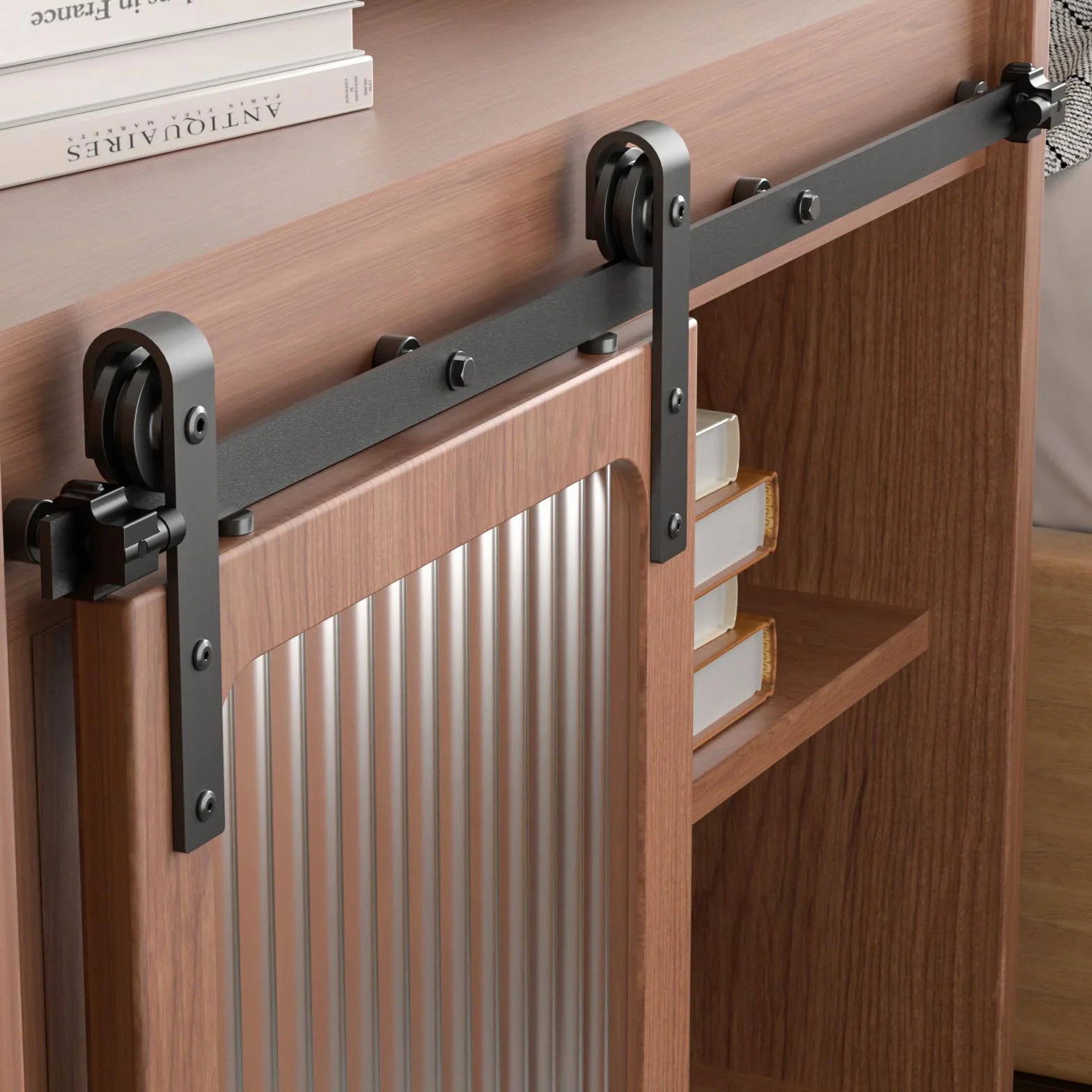 5FT/153cm Mini Herraje para Puerta Corredera Kit para Soportes de TV de una sola Puerta, Armario Pequeño (Sin Puerta de Gabinete)
