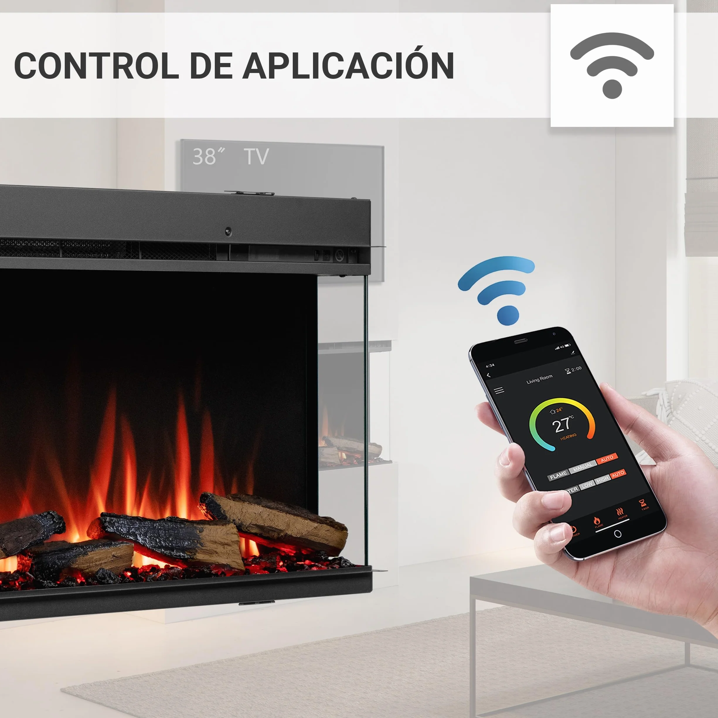 BALDERIA Athena 44 - Chimenea electrica empotrable, Calefactor bajo Consumo 1500W