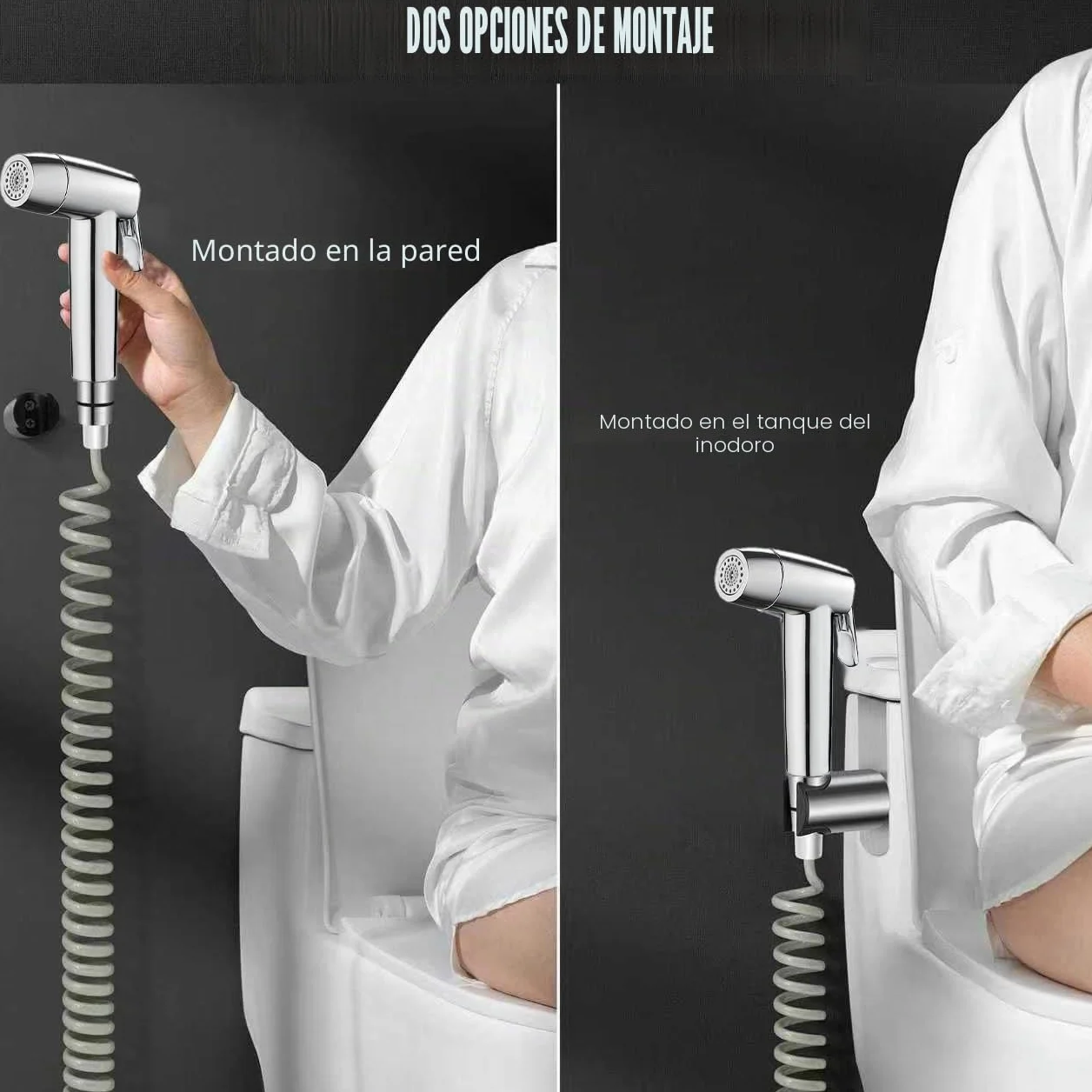 Bidet Handbrause Set ABS-Kunststoff Doppelstrahl-Modus Düse Federschlauch Wandhalterung