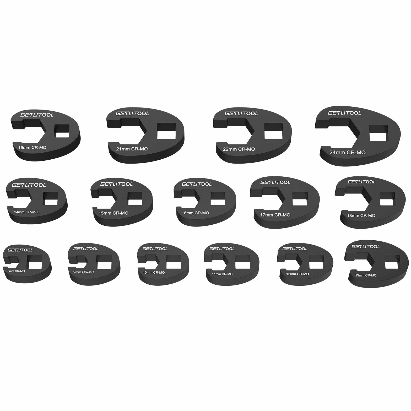GETLITOOL Juego de 15 piezas Llaves de Boca Llaves Crowfoot 3/8" y 1/2", 8-24 mm, Cromo-Molibdeno para Trabajos Mecánicos con Estuche Fácil de Transportar
