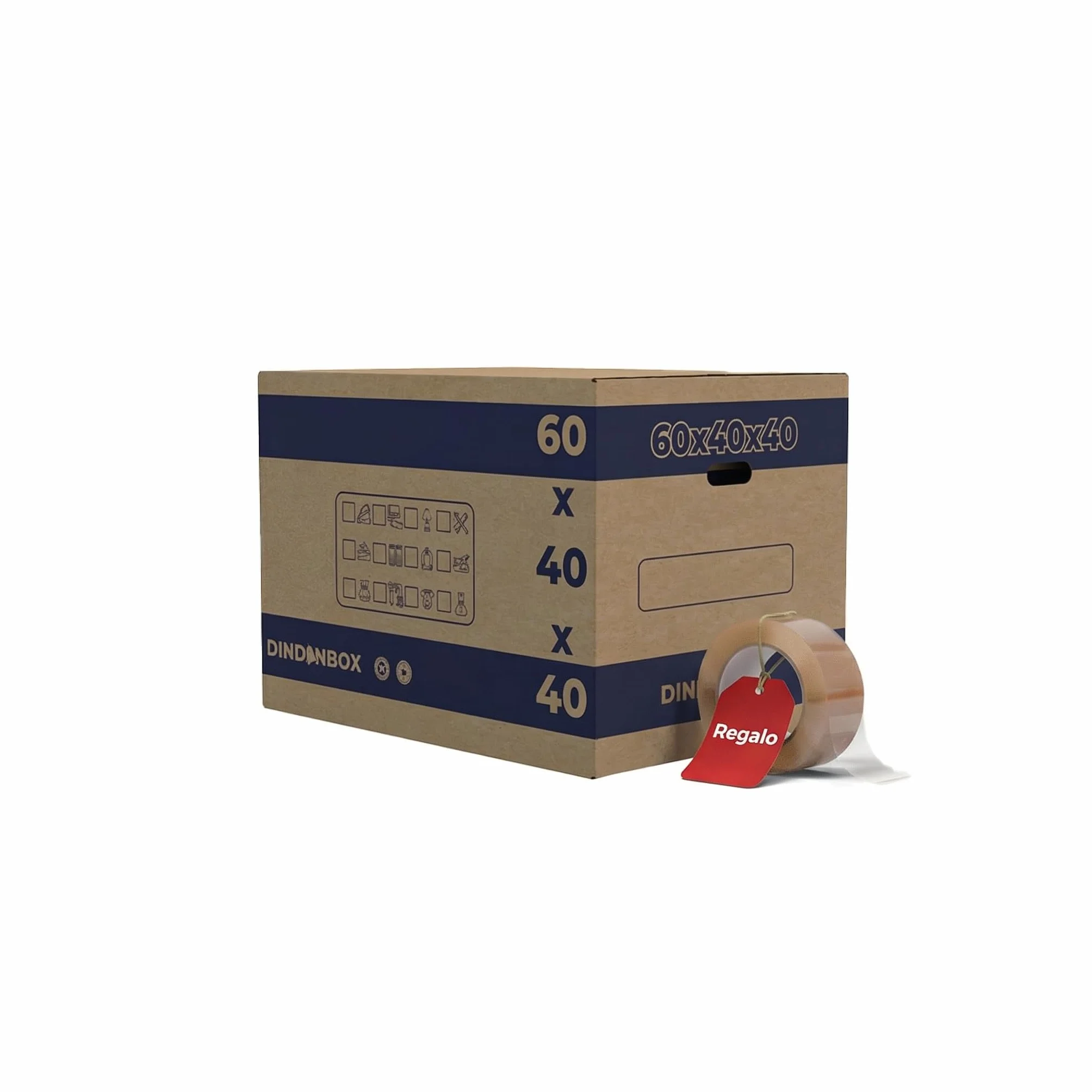 Cajas de Cartón para Mudanza 60x40x40cm con Precinto y Asas, Cartón Corrugado Reciclado