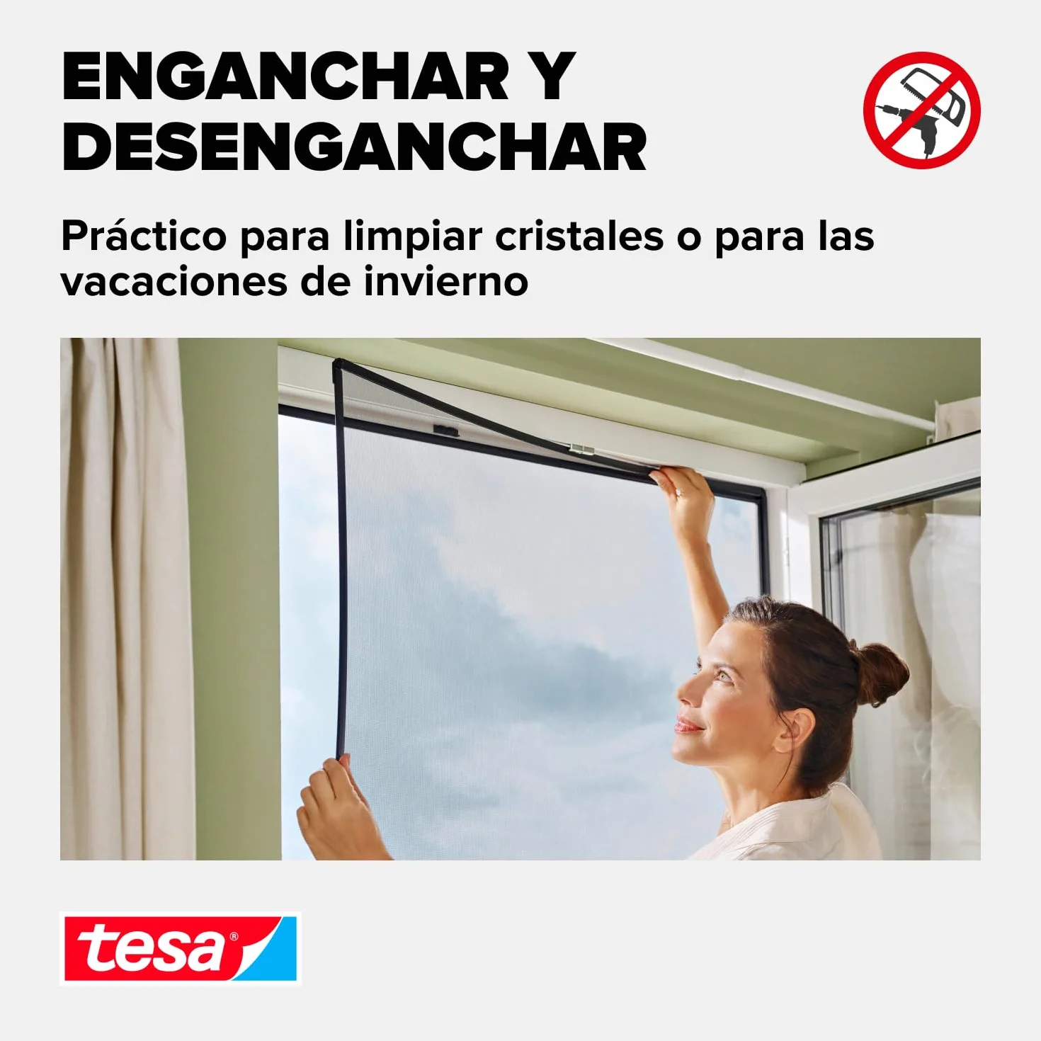 tesa INSECT STOP Clip-on Frame Fly Screen for Window - marco ajustable, malla de fibra de vidrio, clips adhesivos, antracita - 100 x 120 cm