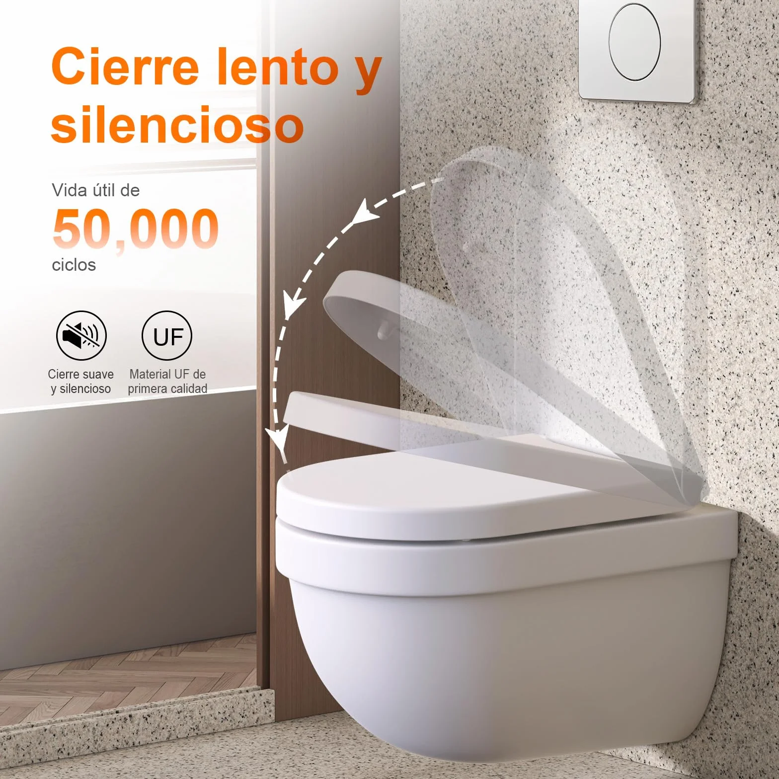 GRIFEMA Tapa WC Universal Premium UF Resin Efecto Cerámico Antibacteriana Cierre Suave Silencioso Liberación Rápida
