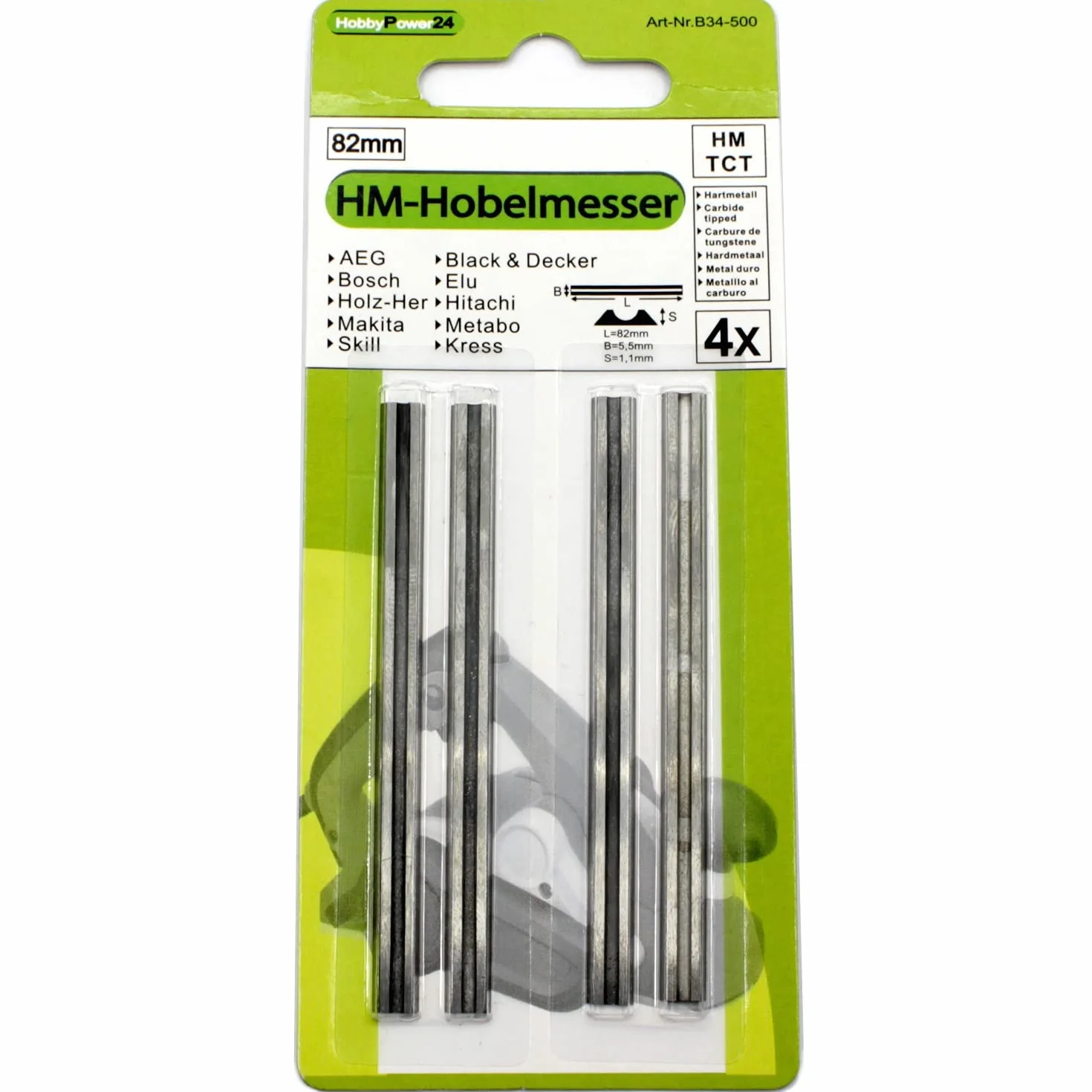 Bosch Hobel Pho 15 82/Pho 2 82/Pho 2000 HM Reversible Cuchillo 82 mm 4 pieza para Cepilladora Eléctrica