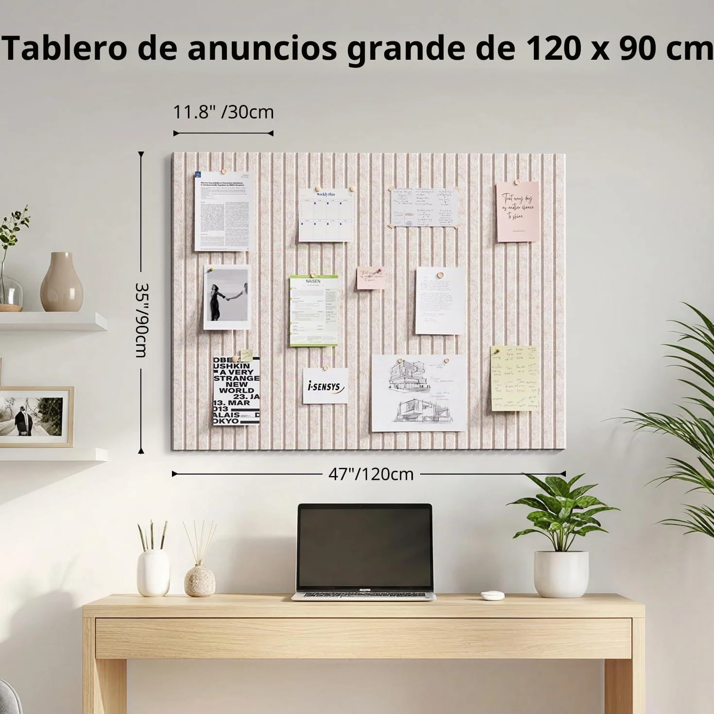 Tablón de Fieltro Autoadhesivo 120x90cm 12 Piezas Tablero de Fieltro con 60 Almohadillas Adhesivas Dobles Decorativo Memo Board para Oficina Cocina Habitación