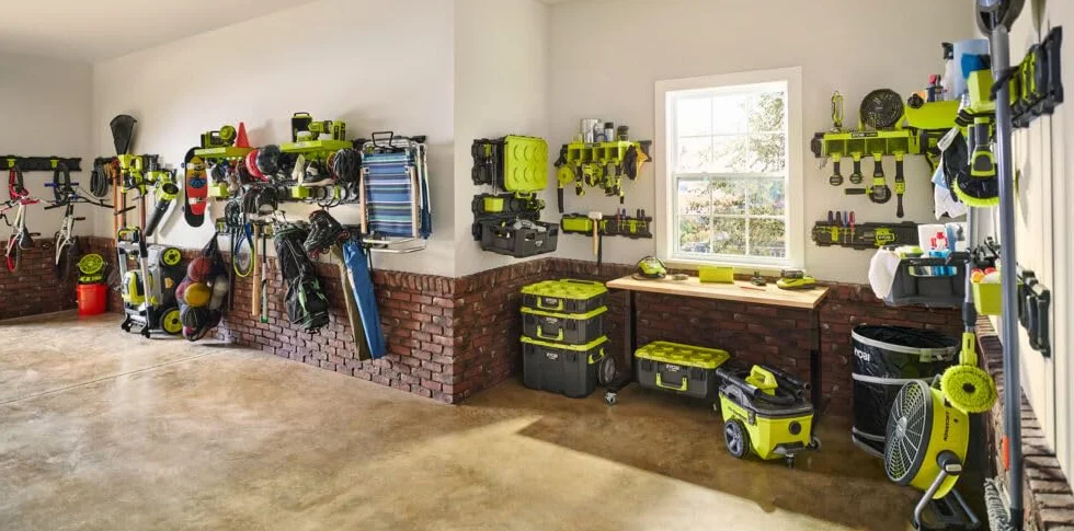 Ryobi – Kit de acoplamiento completo Link, almacenamiento para garaje y taller (7 piezas) – Syteme LINK – RSLWPK-7PC, verde y antracita