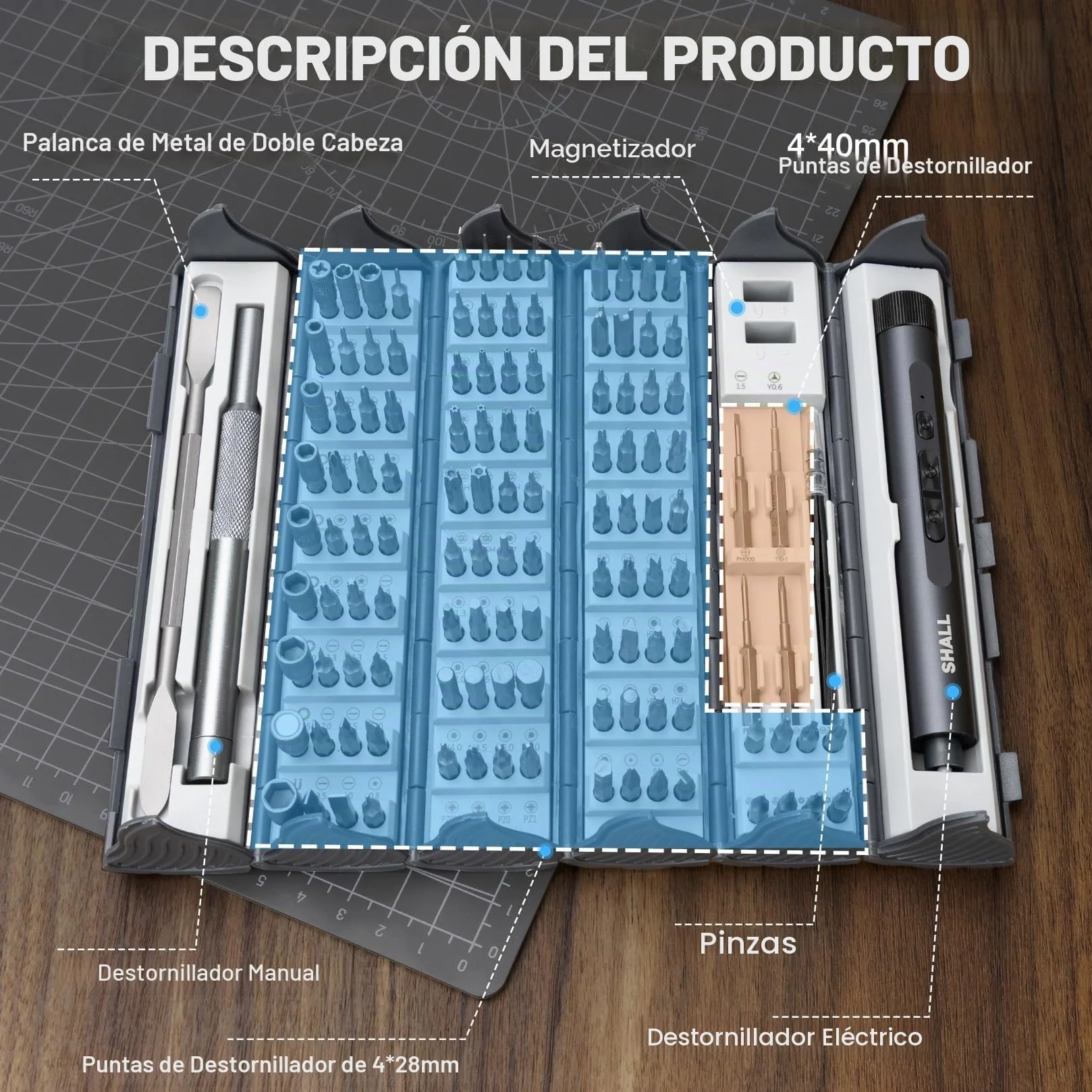 SHALL 127 piezas Mini-destornillador eléctrico-set, 120 piezas S2-bits con destornilladores eléctricos y manuales en estilo pin para computadoras portátiles, iPhones, gafas y electrónica