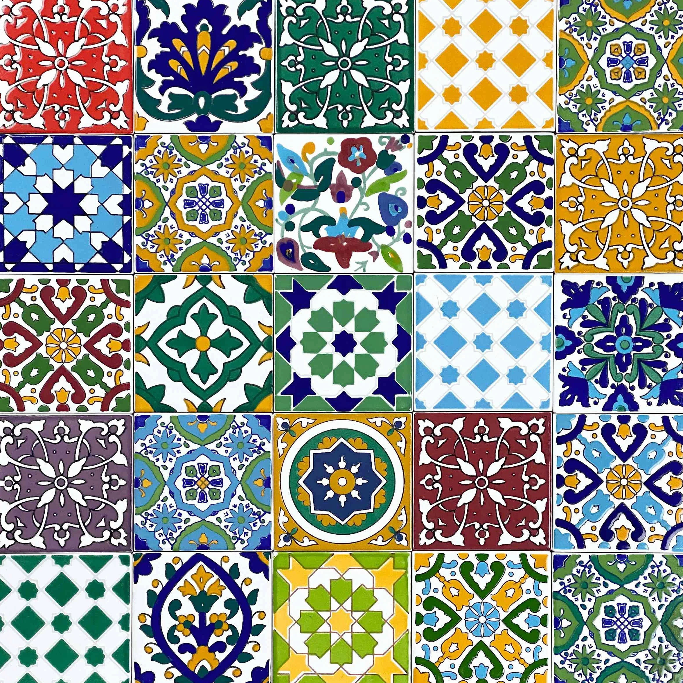 Cerames Baldosas de cerámica marroquíes orientales Pazzo - Azulejos decorativos de mosaico para el baño, la cocina, debajo de las escaleras, terrazas, azulejos de cerámica de colores tunecinos, 10 x