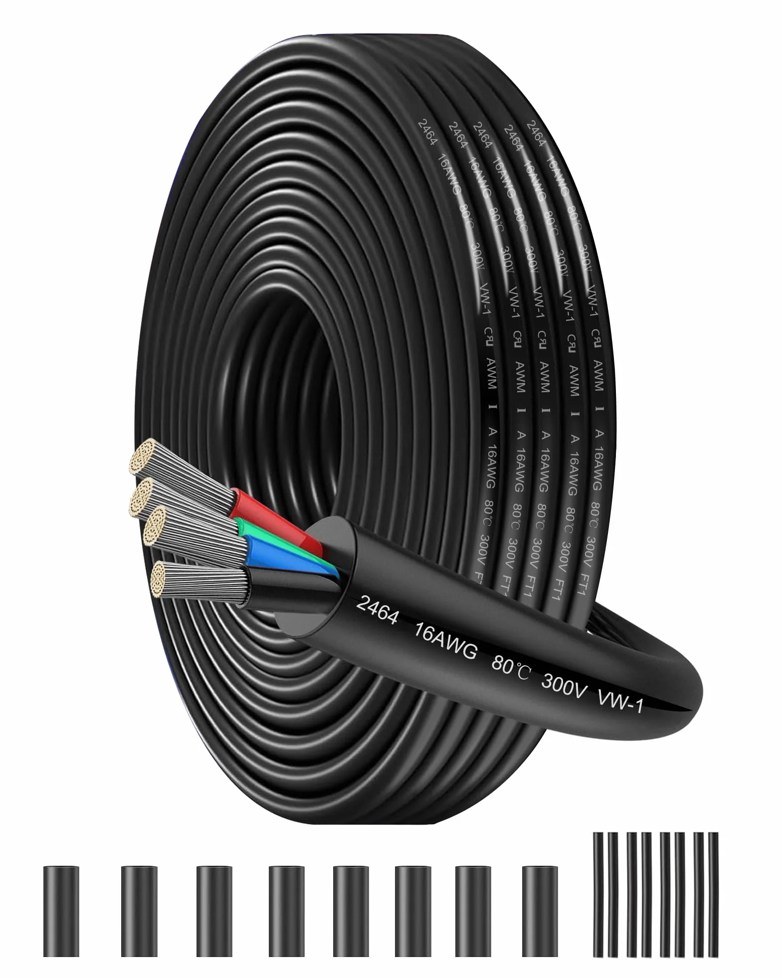Cable Eléctrico 16AWG 4x1,5mm² 8 Metros UL2464 - Doble Conductor de Cobre Estañado Multitrenzado para Baja Tensión, Resistente Aceite y Calor en Luces LED de Automóvil, Furgoneta, Caravana