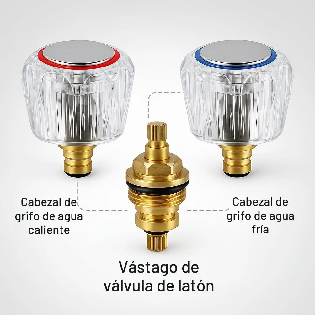 Repuesto estándar de grifo caliente y frío, cabezales superiores de, acrílico, metalizado, cromado, rojo y azul, sistema (se vende en pares)