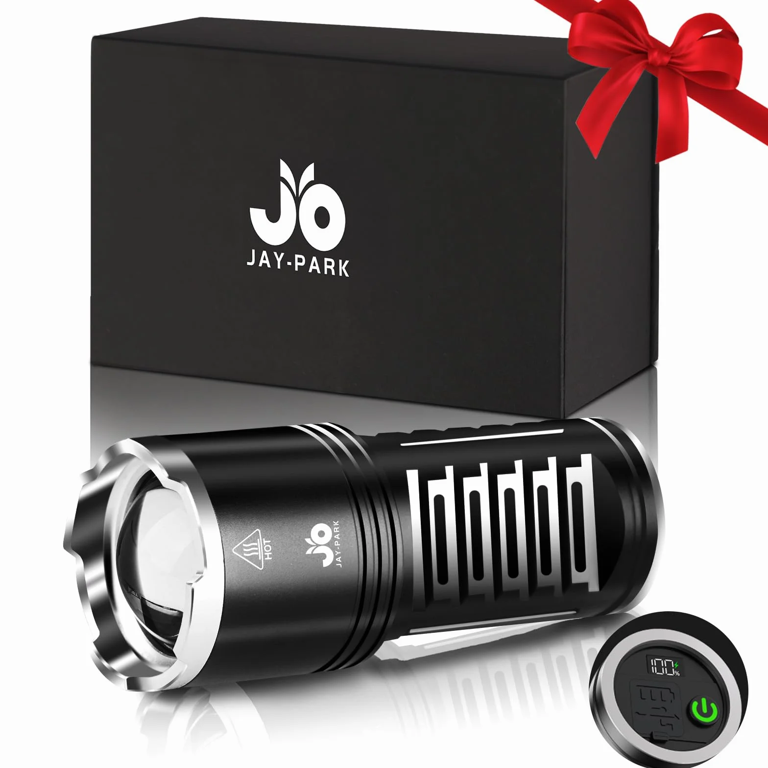 JAY-PARK Linternas LED Alta Potencia 1000000 Lúmenes, Batería Recargable Integrada De 10800mAh, Largo Alcance 5 Modos, Zoom, Impermeable IPX7 linterna Táctica Adecuado Para Acampar, Pasear, Familiar | Pantalla LCD de alimentación, 5 modos de iluminación,