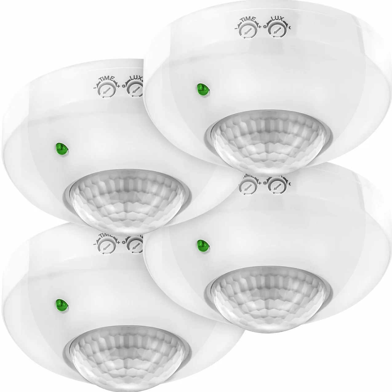 deleyCON 4X Infrarrojos Detector de Movimiento Salir a la Superficie Montaje en Techo Interno Control de Luz Área de Trabajo de 360° Alcance de 6m Sensor de Luz Integrado Blanco