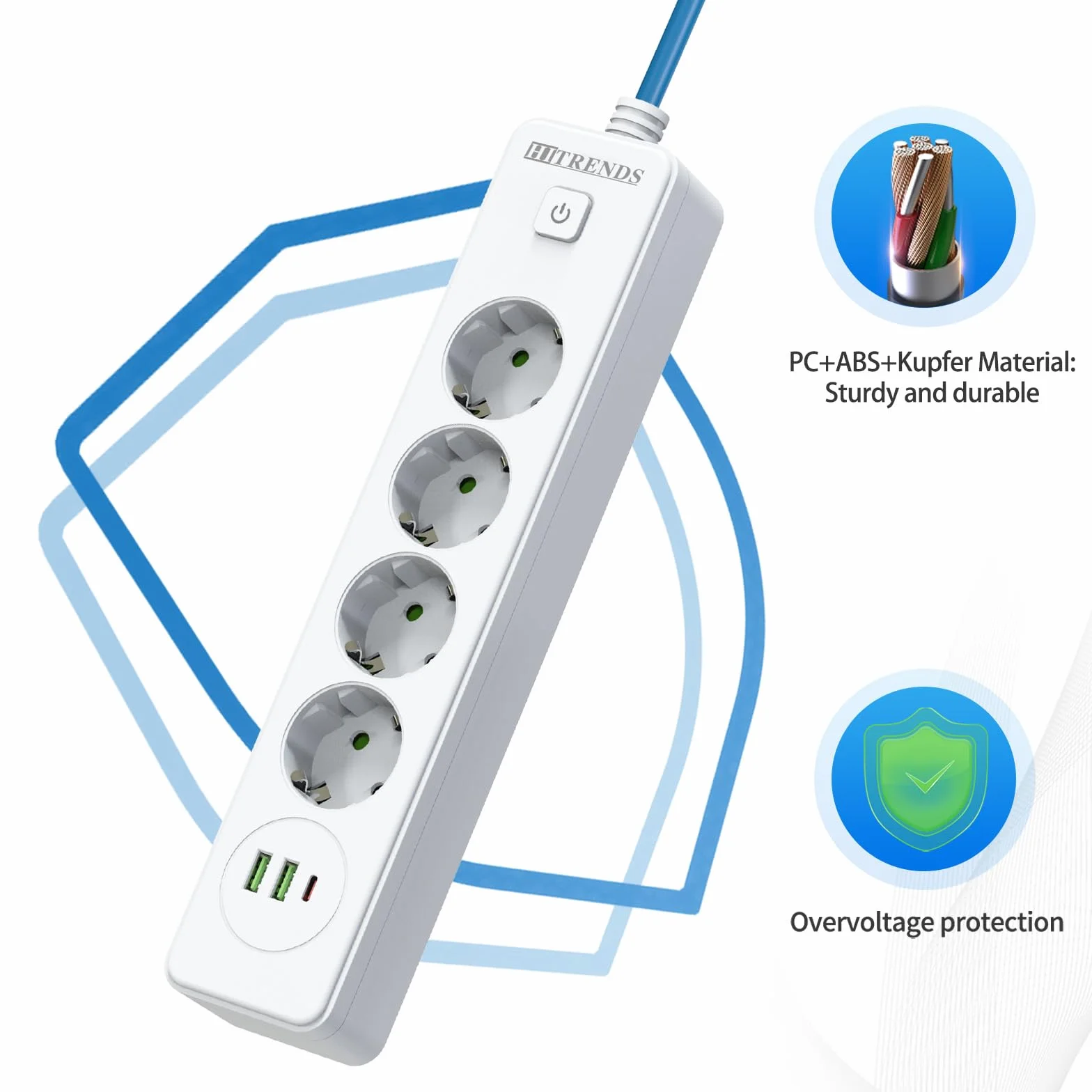 Cable adaptador CEE, cable de 1,5 m, conector CEE y conector de protección de contacto