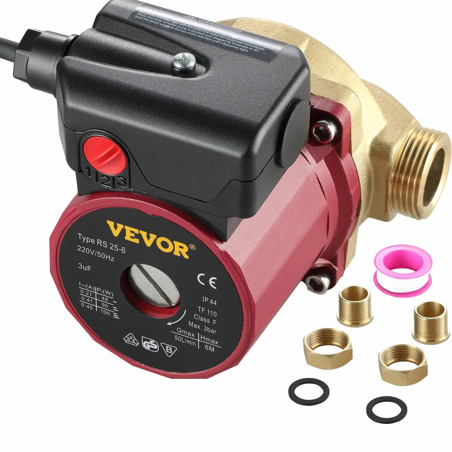 VEVOR Bomba de Circulación de Agua 50 L/min, 3 Velocidades, 90 W