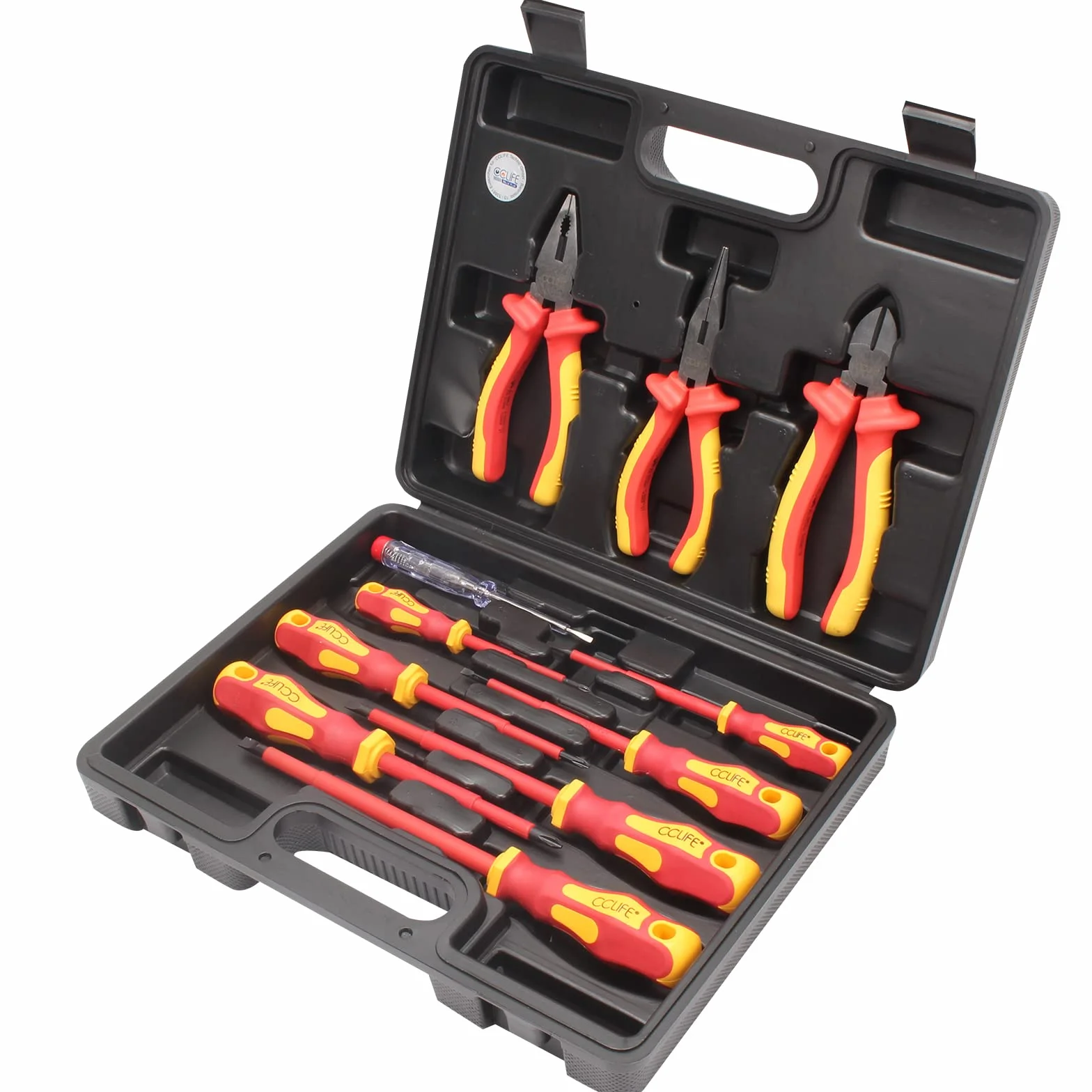 CCLIFE 11 piezas Destornilladores Aislados VDE, Juego Alicates Electricista, Buscapolos Electricista 1000V y Destornilladores Phillips y Destornillador Plano