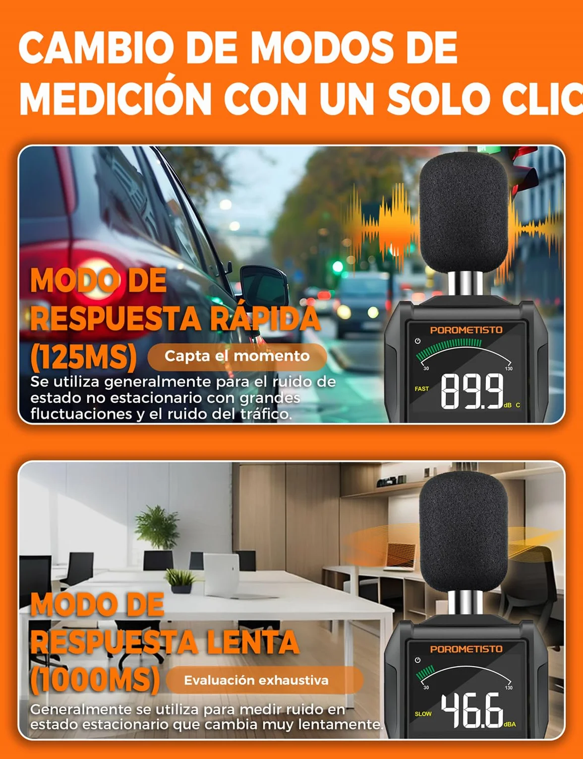 Sonómetro SL01 Medidor de Decibelios Profesional 30-130dB ±1.5dB Pantalla LCD Retroiluminación Ponderación A/C